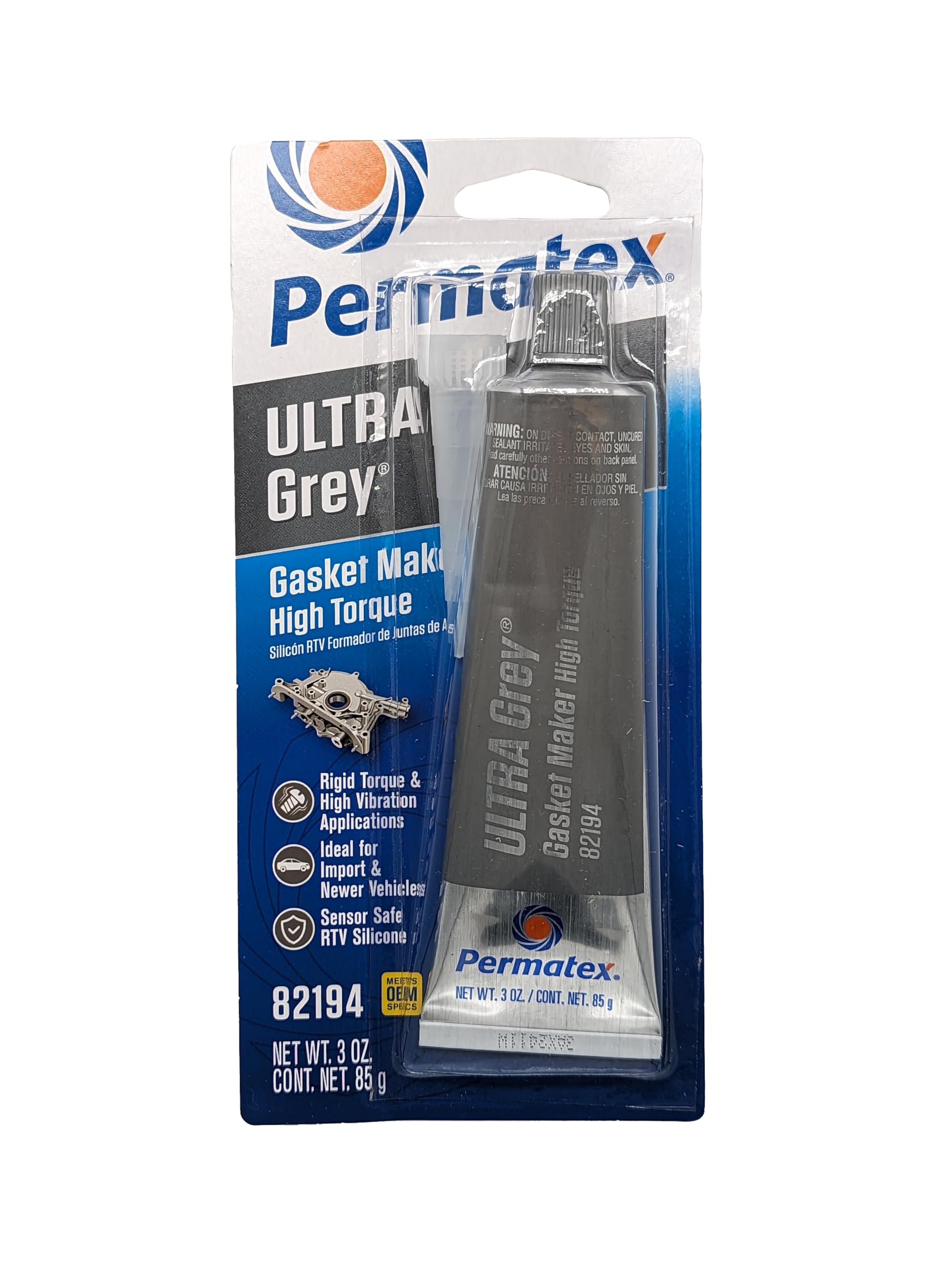 Permatex 82194 Ultra Grey Rigid High-Torque RTV Silicone Gasket Maker, 3.0 oz.