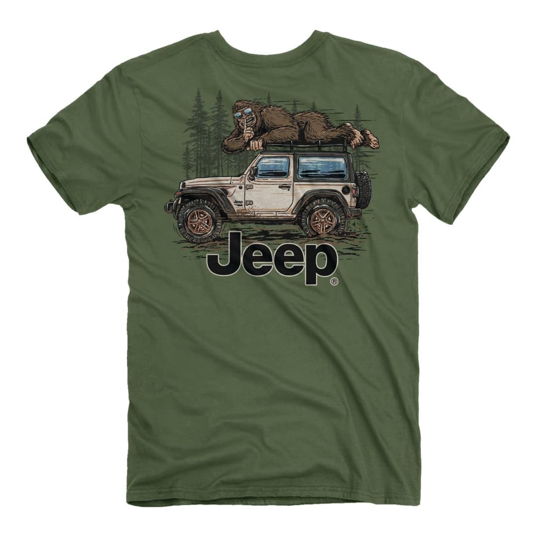 Jeep Sasquatch Spotted T-Shirt, Military Green | 100% Cotton