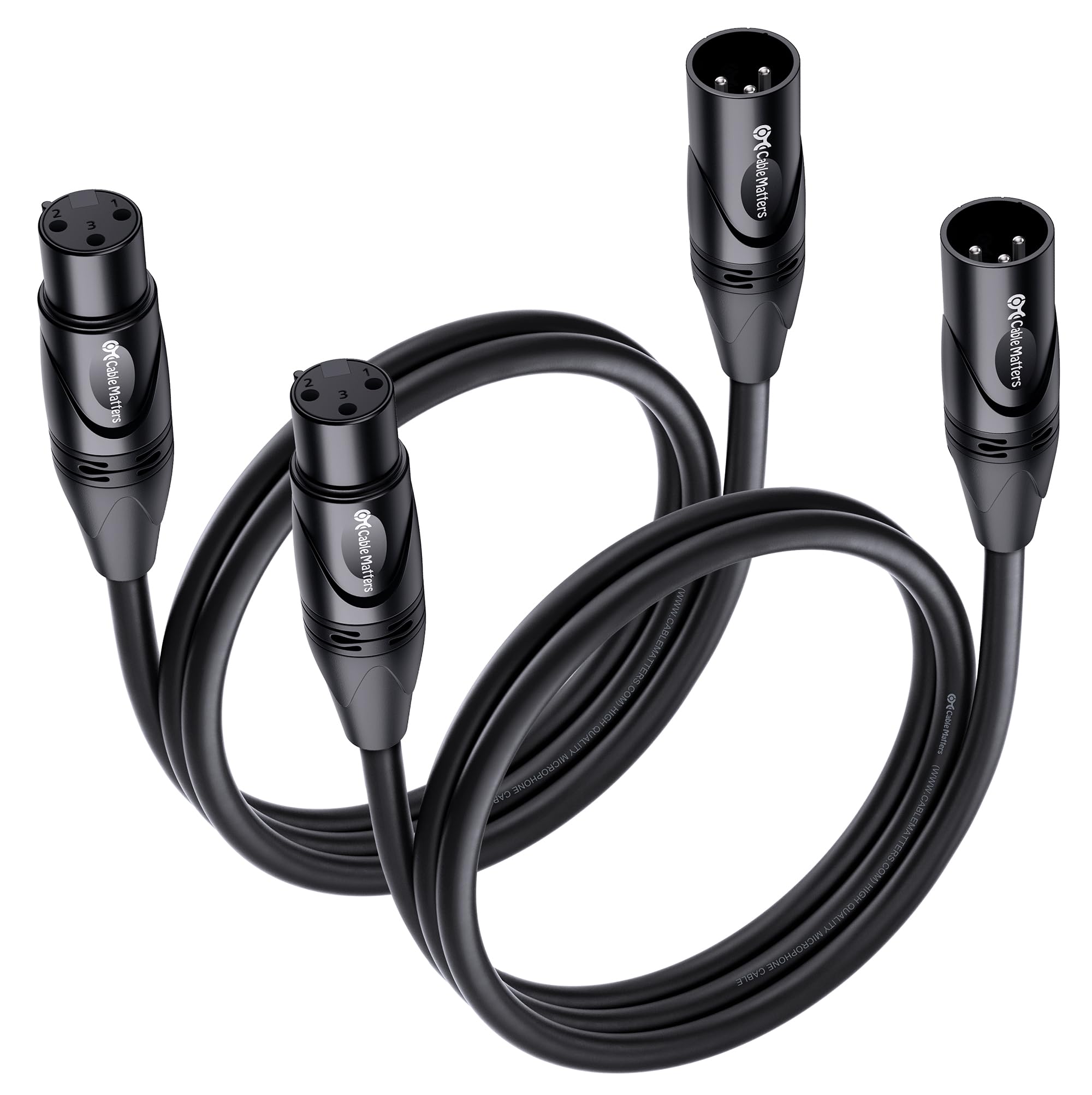 Cable Matters 2-Pack Premium Short XLR to XLR Cables - 3ft, Male to Female Microphone Cable, 21 AWG, Oxygen-Free Copper (OFC) Mic Cord, Black