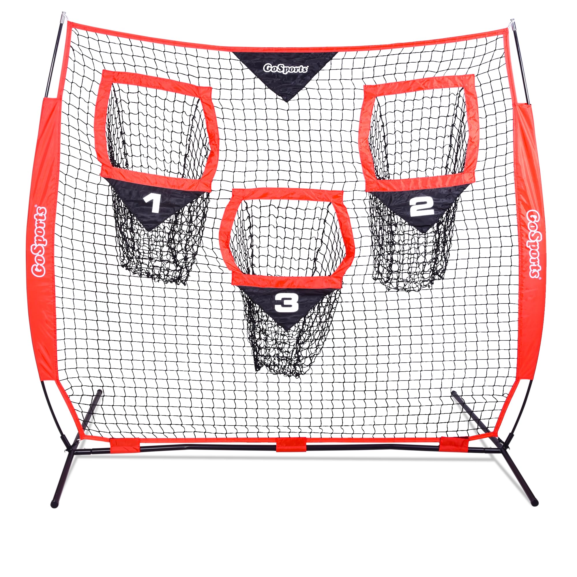 GoSports Football Trainer Throwing Net - Choose Between 8 ft x 8 ft or 6 ft x 6 ft Nets - Improve QB Throwing Accuracy - Includes Foldable Bow Frame and Portable Carry Case