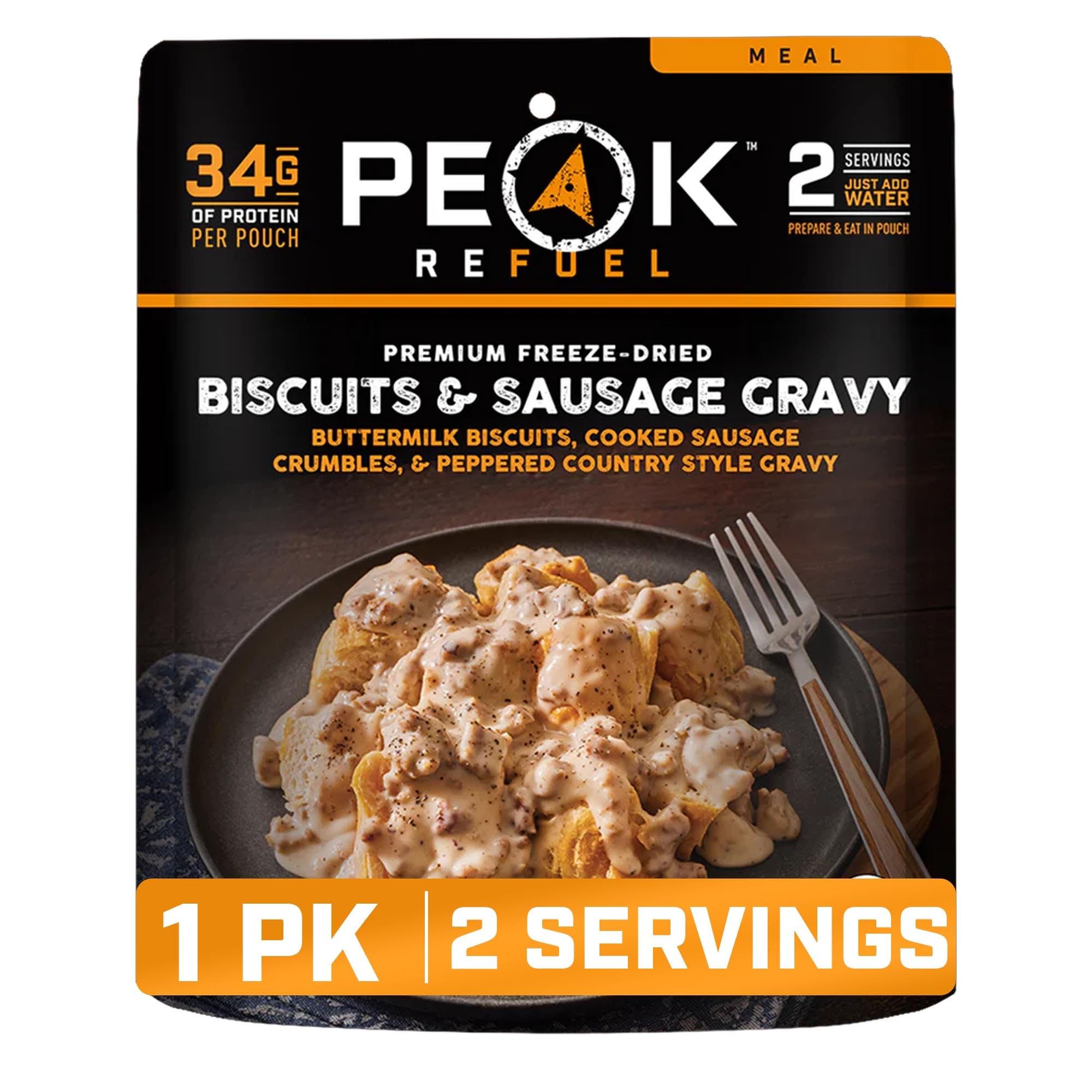 Peak Refuel Biscuits and Sausage Gravy Freeze-Dried Breakfast, 34g Protein
