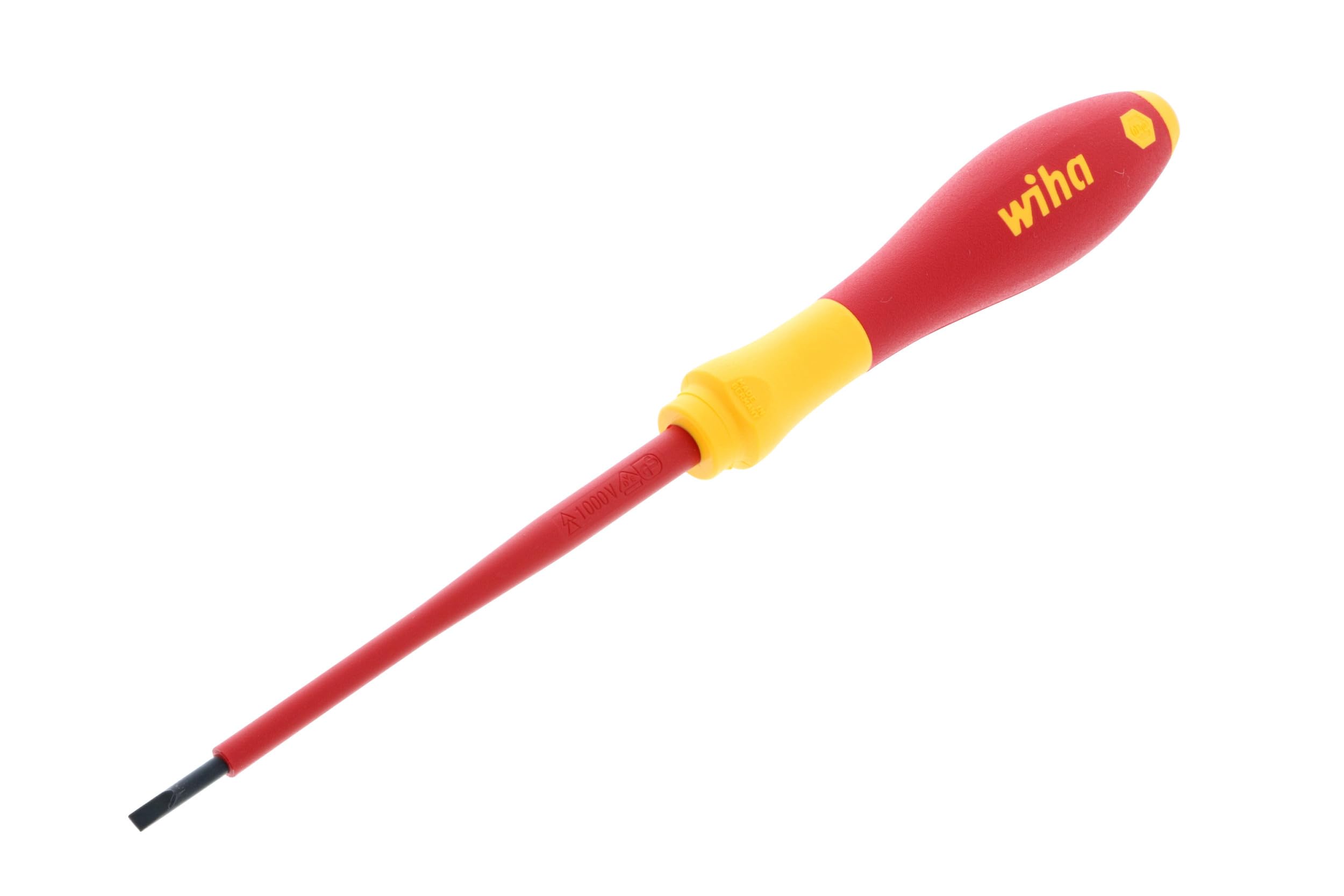 Wiha Tools Ins Screwdriver, Slotted, 1/8x4 in, Round, Red and Black, One Size (32012)