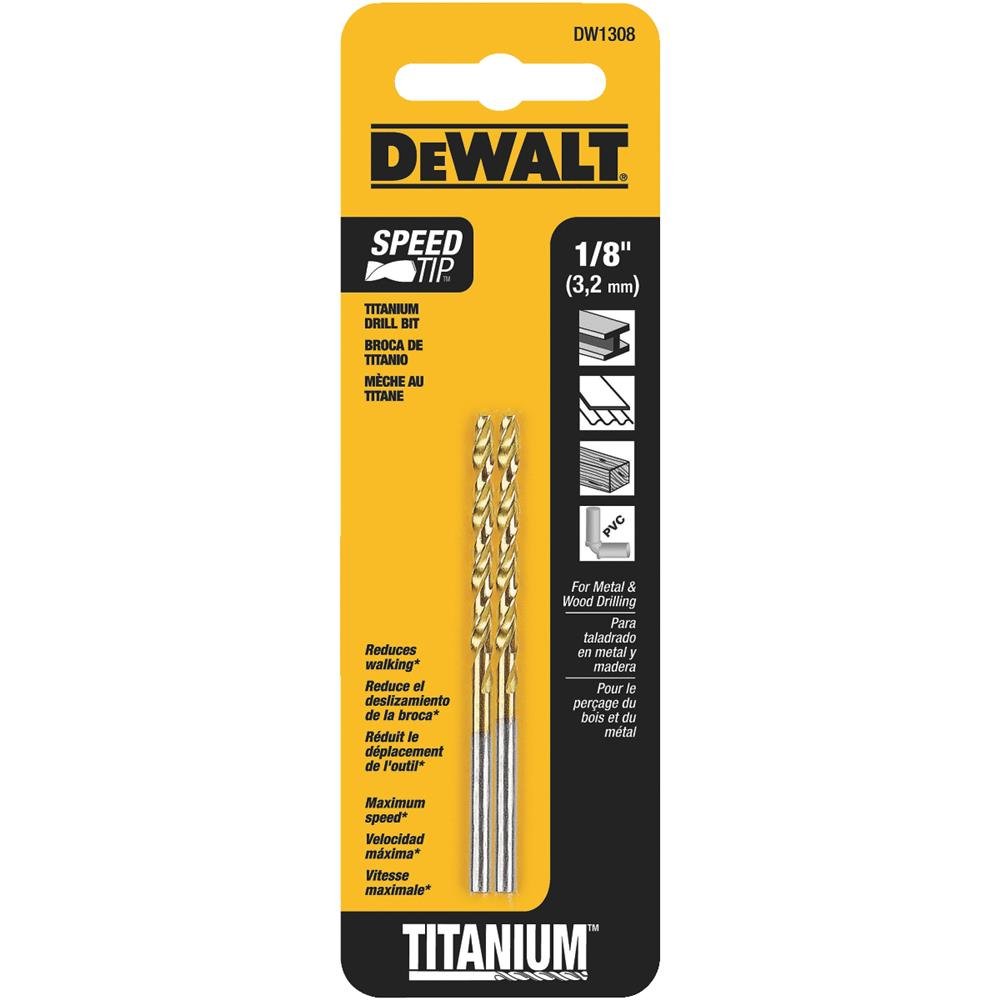 DEWALT DW1308-1/8-Inch Titanium Nitride Split Point Twist Drill Bit,Gold