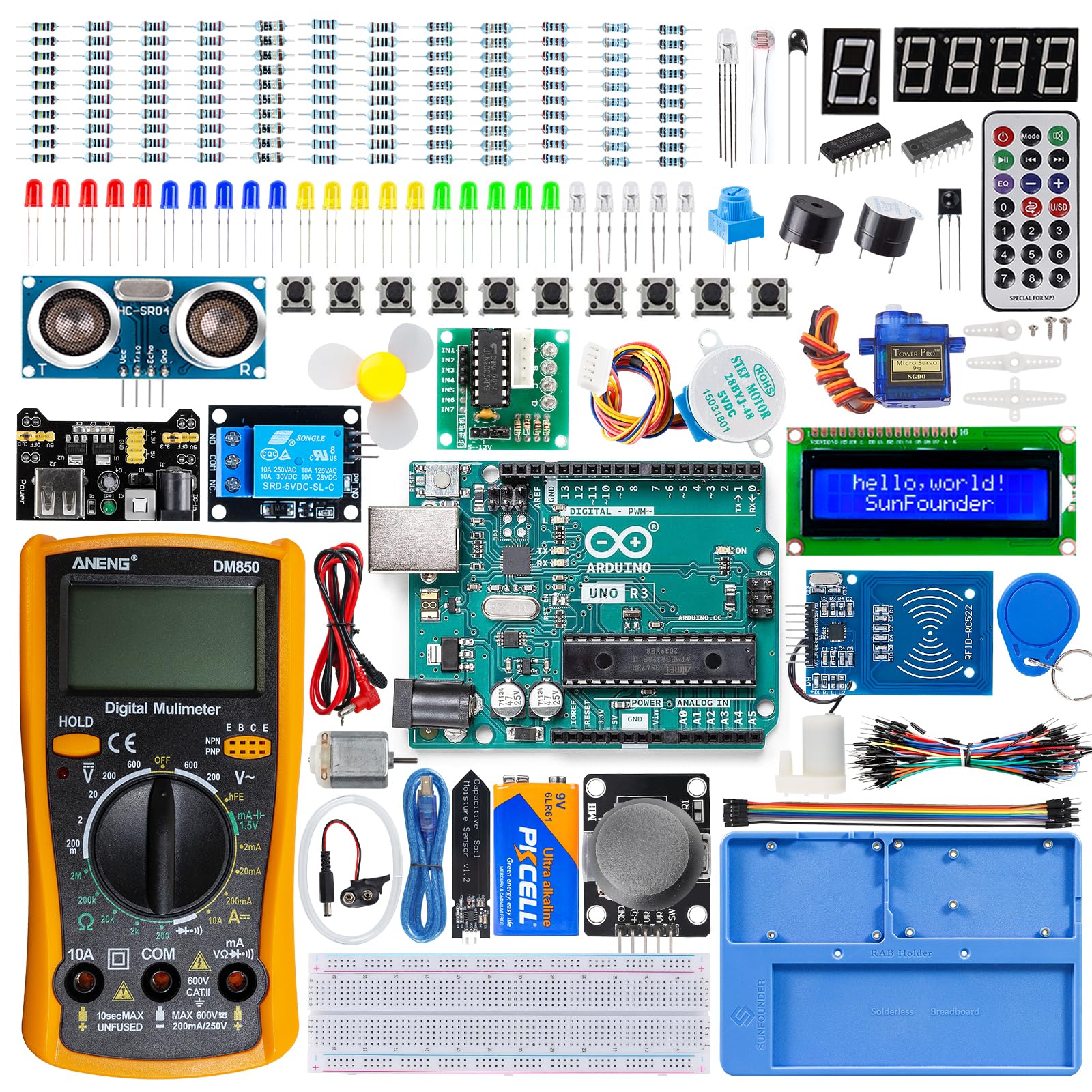 SunFounder Inventor Lab Starter Kit with Original Arduino Uno R3 REV3 Multimeter 34 Projects 40+Video Courses RAB Breadboard Holder, RoHS Compliant, for Beginners & Engineers