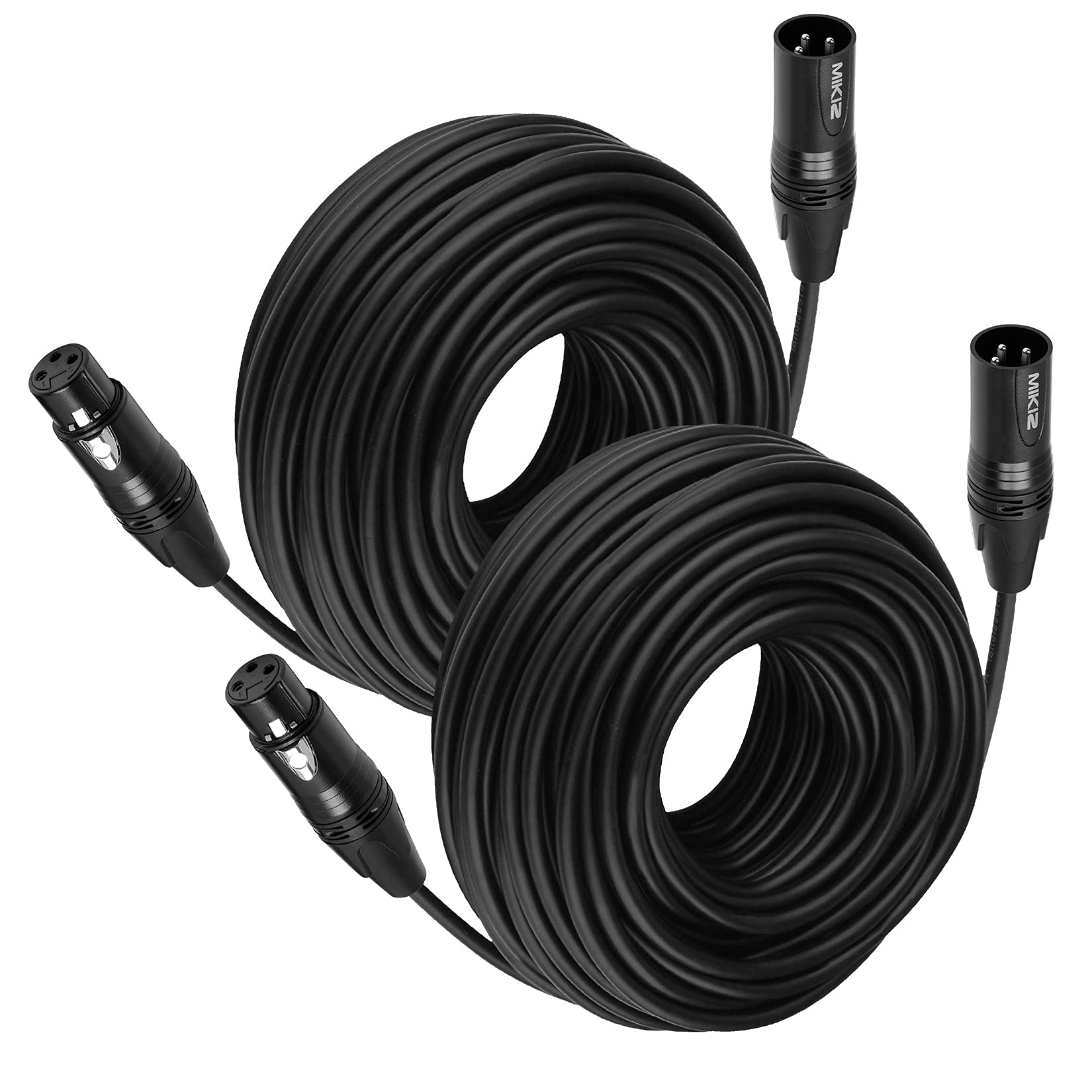 MIKIZ XLR Cables 50 Feet 2 Packs - Premium Balanced Microphone Mic Cord 3 Pin XLR Male to Female 50ft