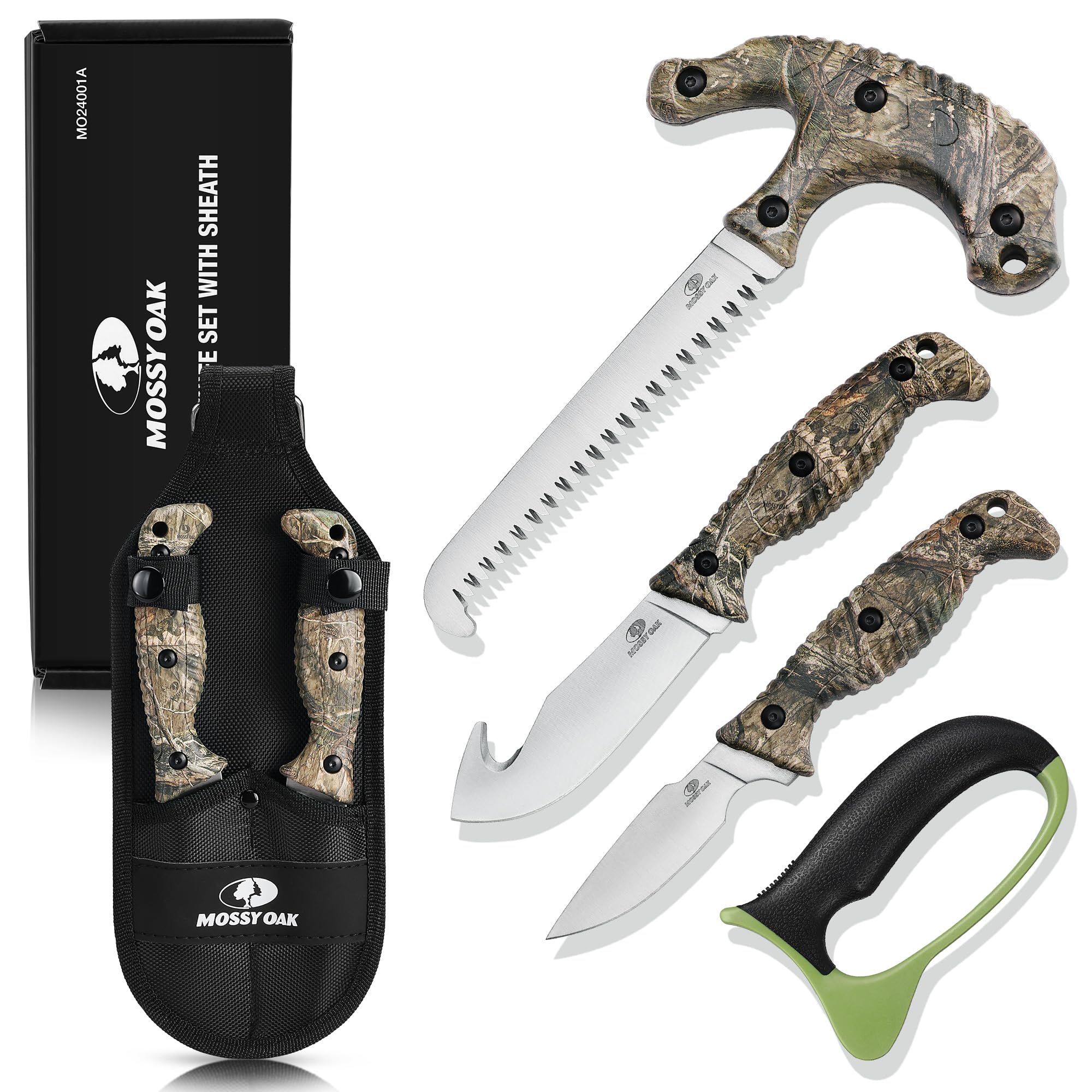Mossy Oak Field Dressing Kit, 4PC Camouflage Hunting Knife Set with Sheath