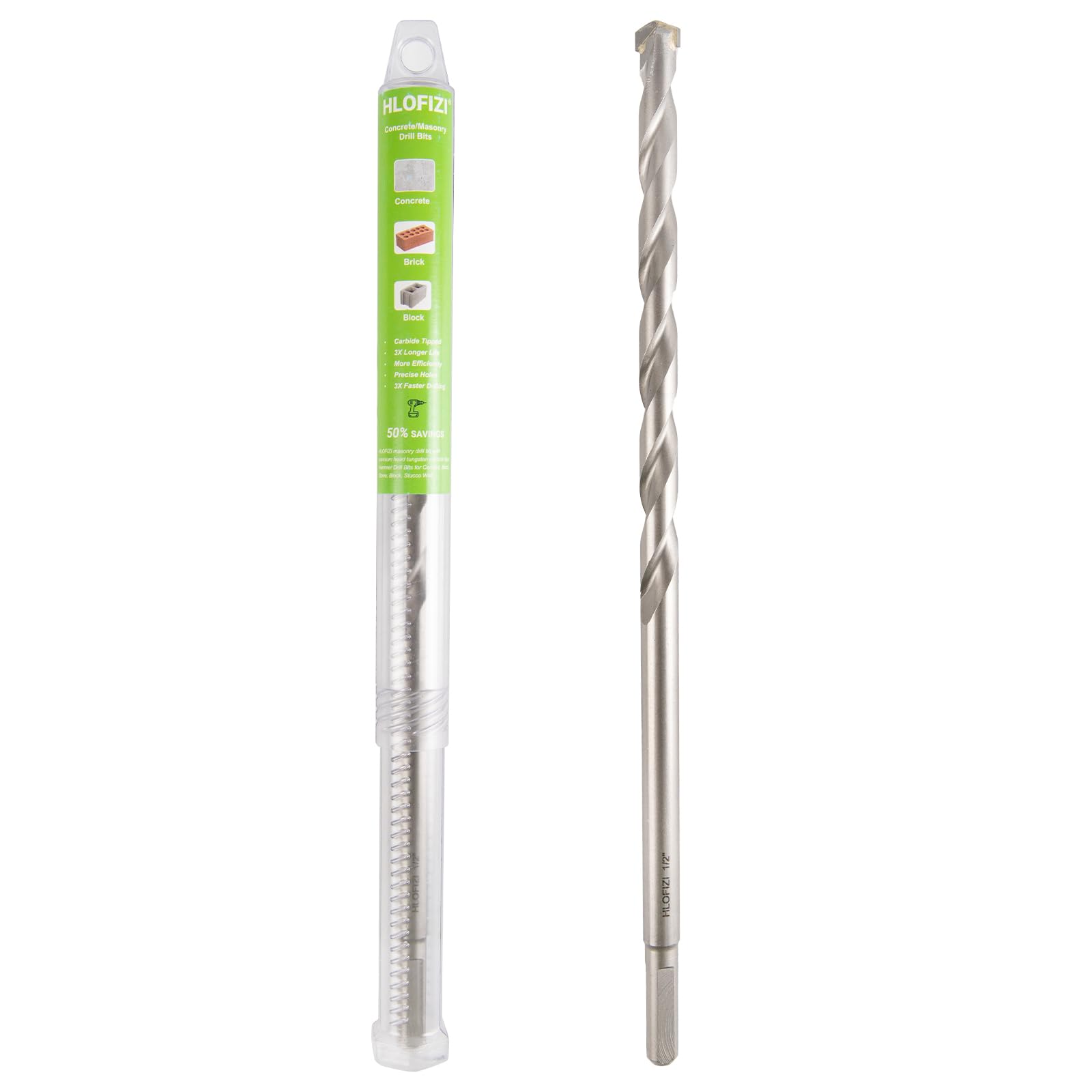 HLOFIZI 1/2" x 12" Masonry Drill Bits 1/2 inch Concrete Hammer Drill Bits Carbide Tipped, for Cement, Brick, Stone, 3-Flat Shank