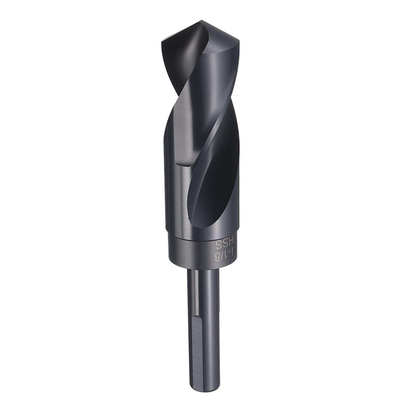 HARFINGTON 1-1/8" Drill Bit 1/2" Reduced Shank 3-Flat 4241 High Speed Steel Nitriding Black 118° Standard Point for Plastic Wood Copper Aluminum Iron Medium Soft Metal