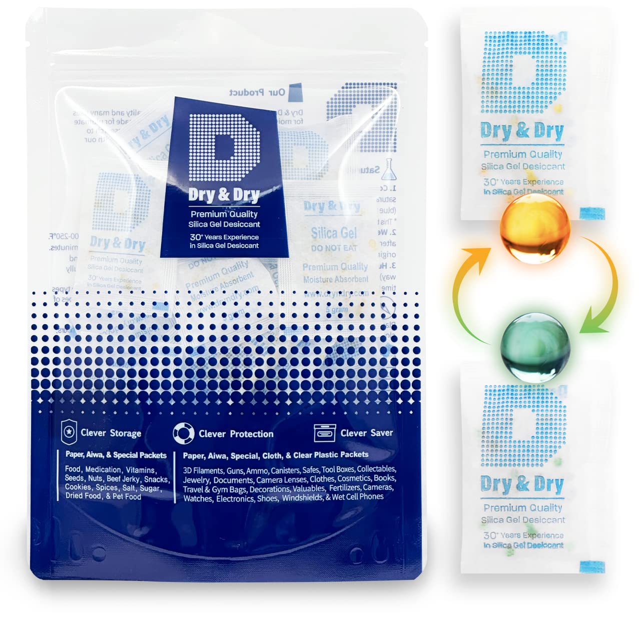 Dry & Dry 5 Gram Premium Orange Indicating Silica Gel Packets - 20 Packets