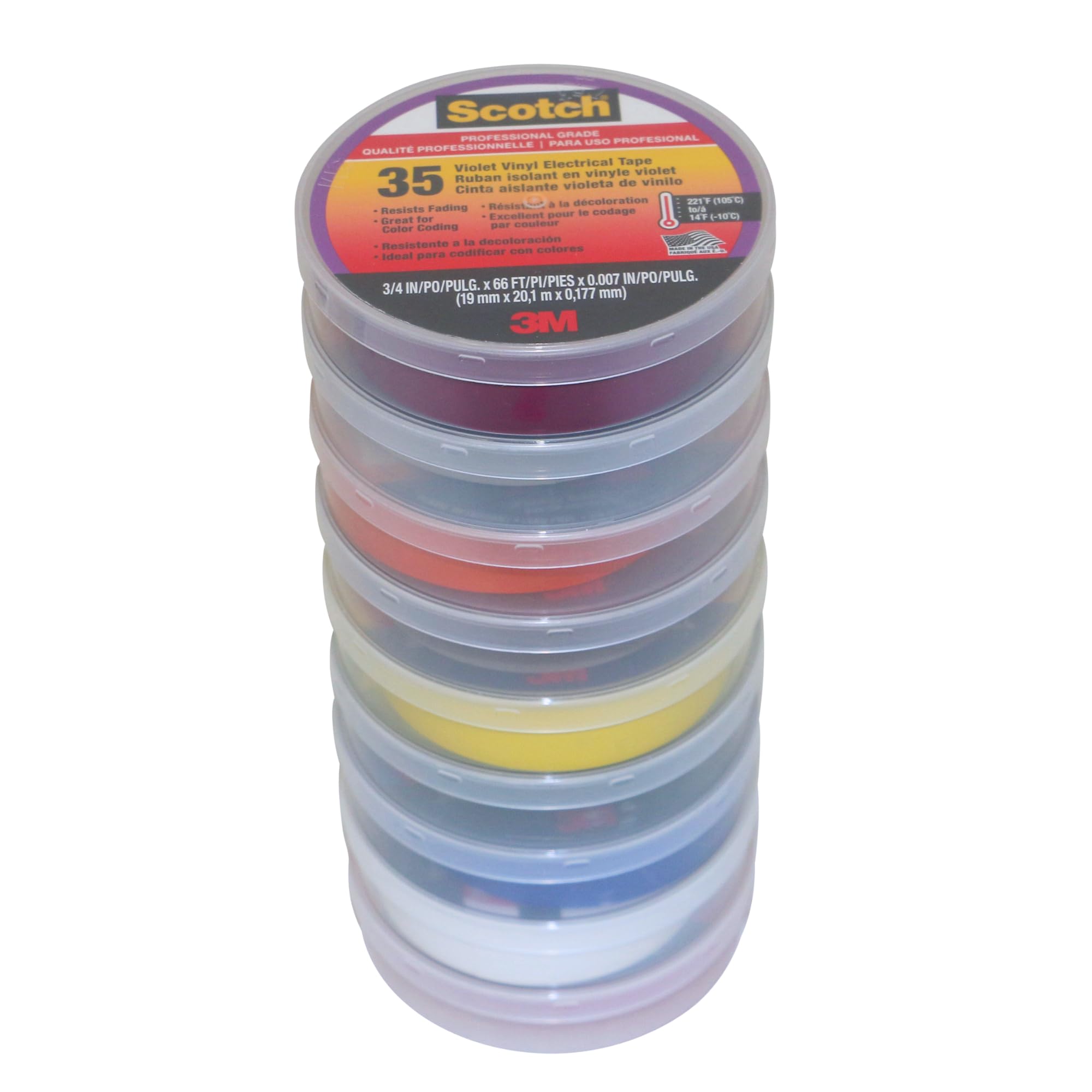 Scotch Electrical Tape Rainbow Pack: 3/4 in. x 66 ft. (Rainbow Pack Colors) / 9 Rolls [9 Rolls/Pack]