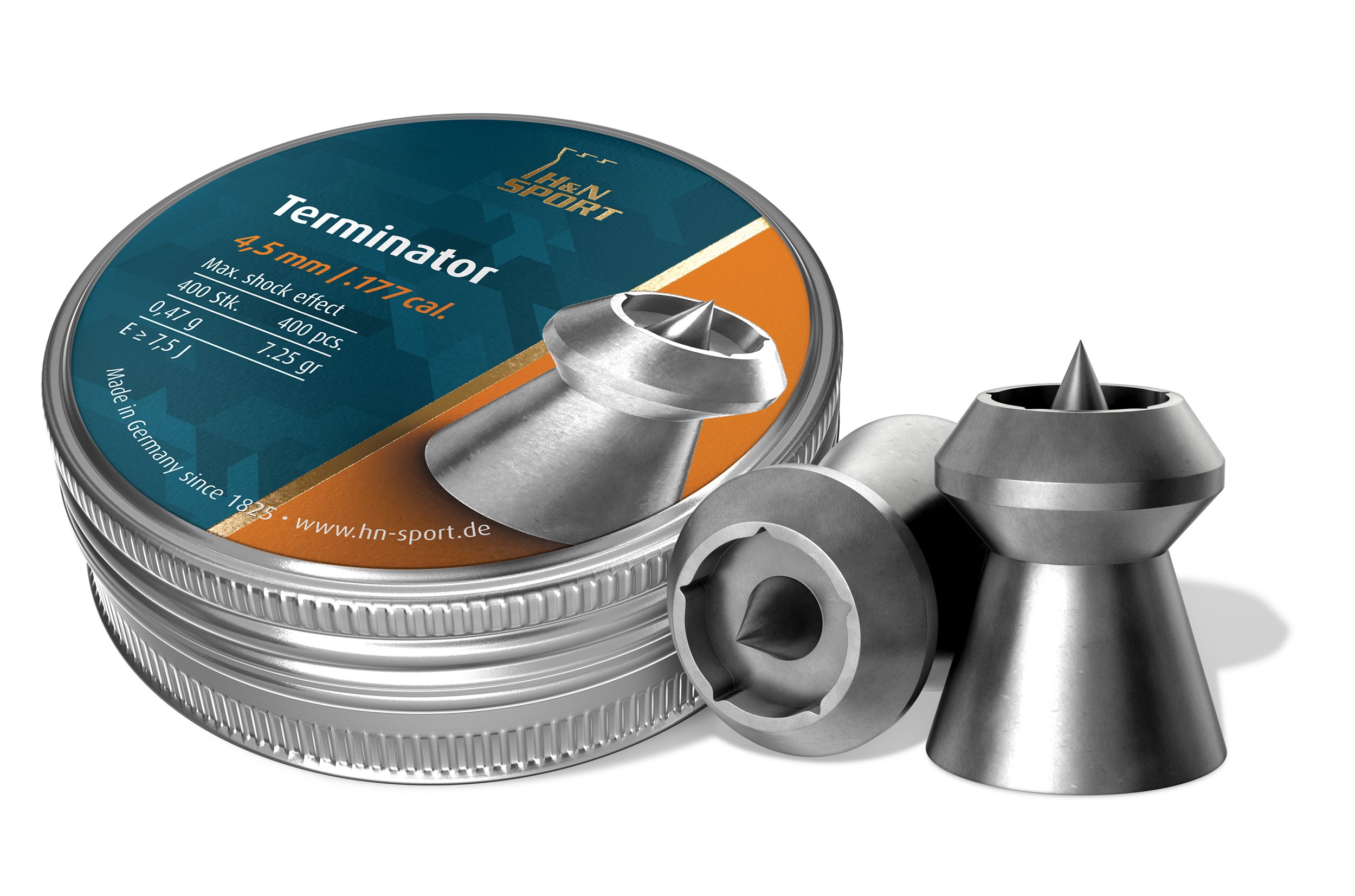 H&N Sport Haendler & Natermann Terminator Hollowpoint Airgun Pellets .177 Caliber / 7.25 Grains (400 Count), Gray (PY-P-971)