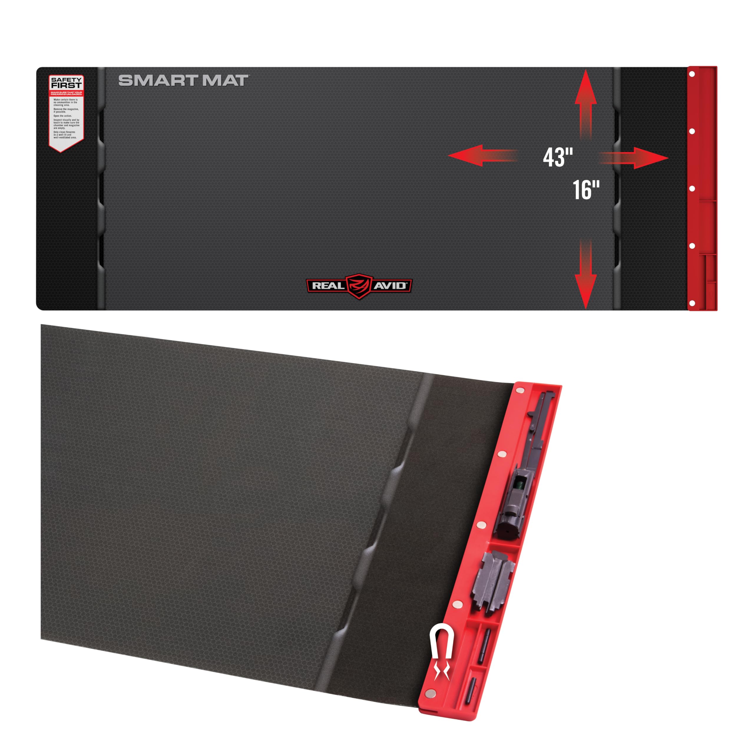 Real Avid Gun Cleaning Mat for Rifles & Shotguns, 43”x16” Oil & Solvent Resistant Long Gun Cleaning Mat with Magnetic Parts Tray, Non-Slip Padded Gun Workbench Mat for Rifle & Shotgun Maintenance