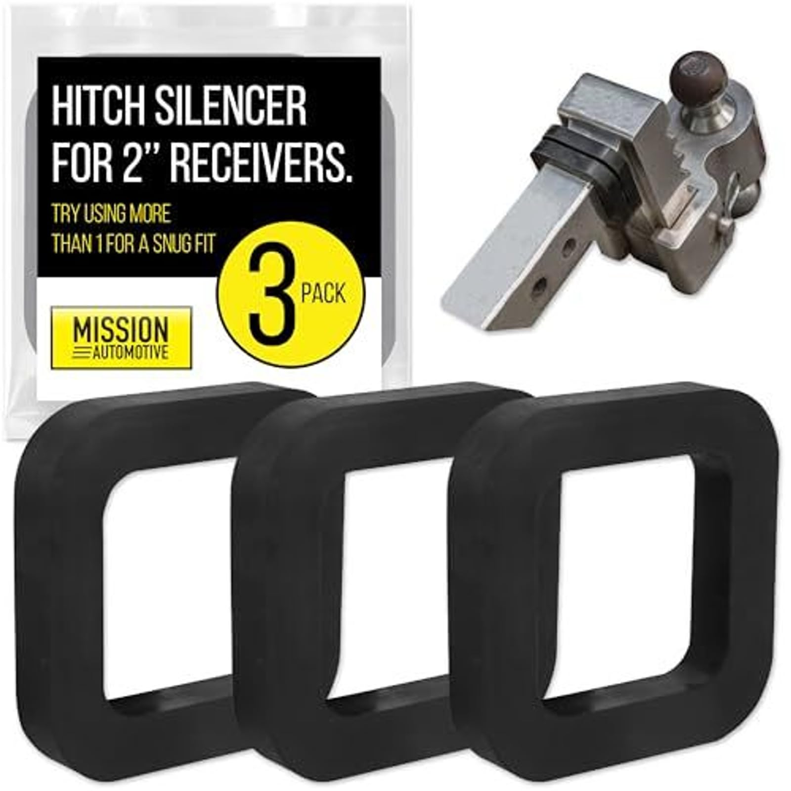 Mission Automotive 2 Inch Hitch Silencer Pads - Noise & Rattle Reducer - Hitch Reducer Silencer Pads for 2 Inch Ball Mounts - Pack of 3, Black