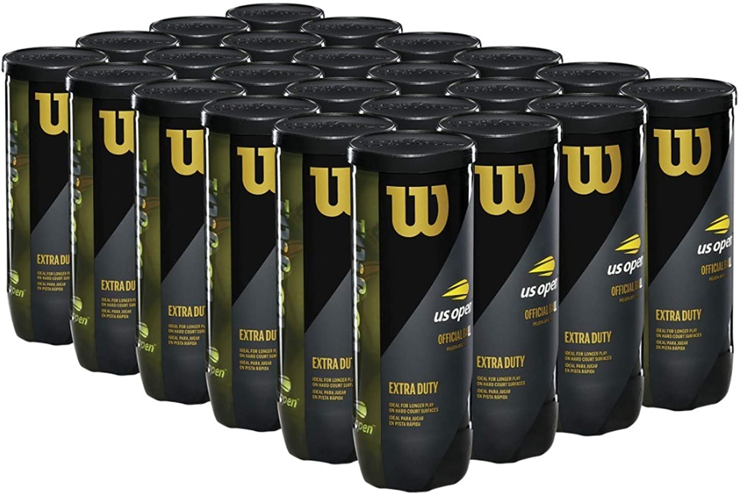 Wilson Extra Duty US Open Tennis Balls - 24 Can Case (72 Balls)