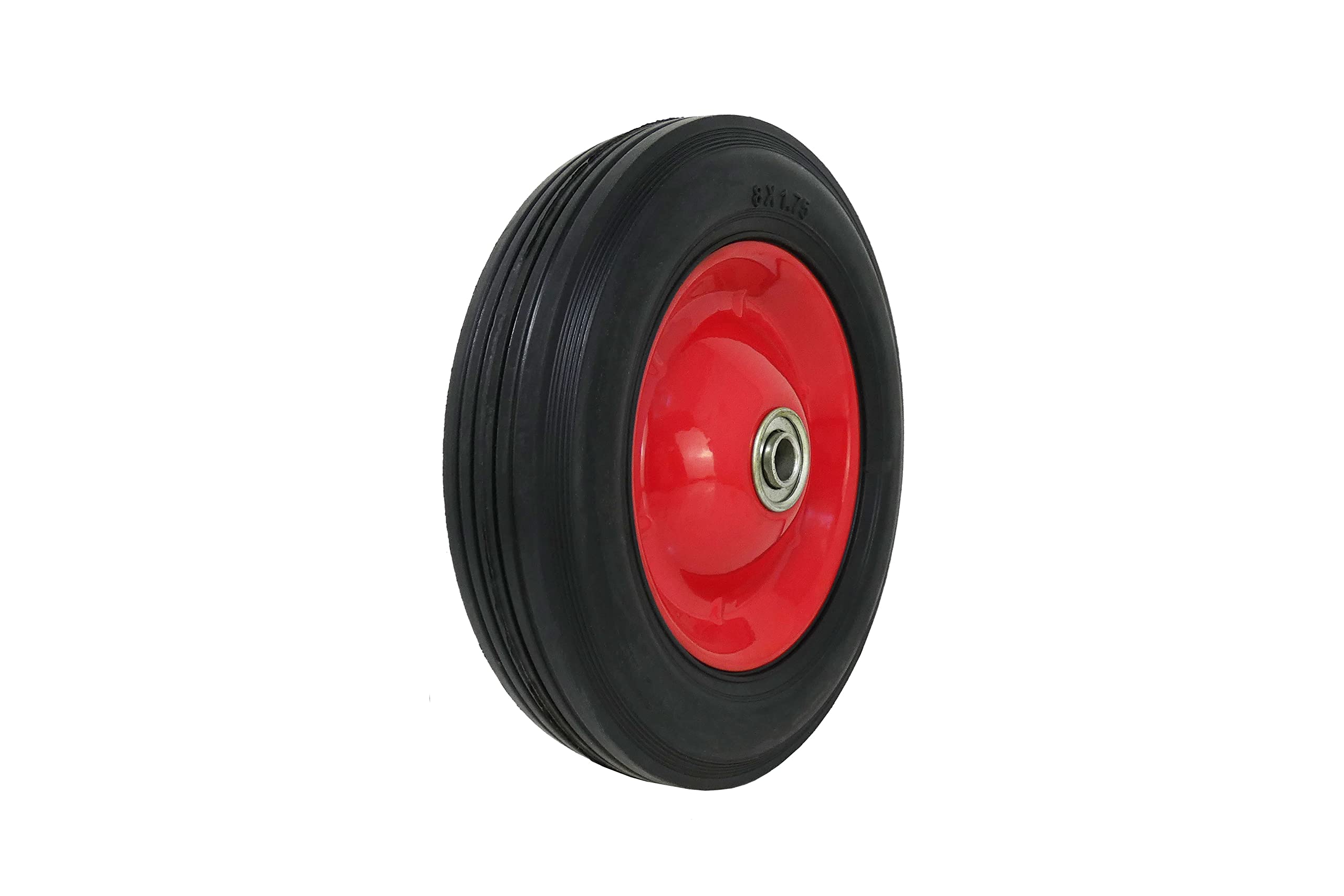 Shepherd Hardware 9636 8-Inch Semi-Pneumatic Rubber Tire, Steel Hub with Ball Bearings, Ribbed Tread, 1/2-Inch Bore Centered Axle