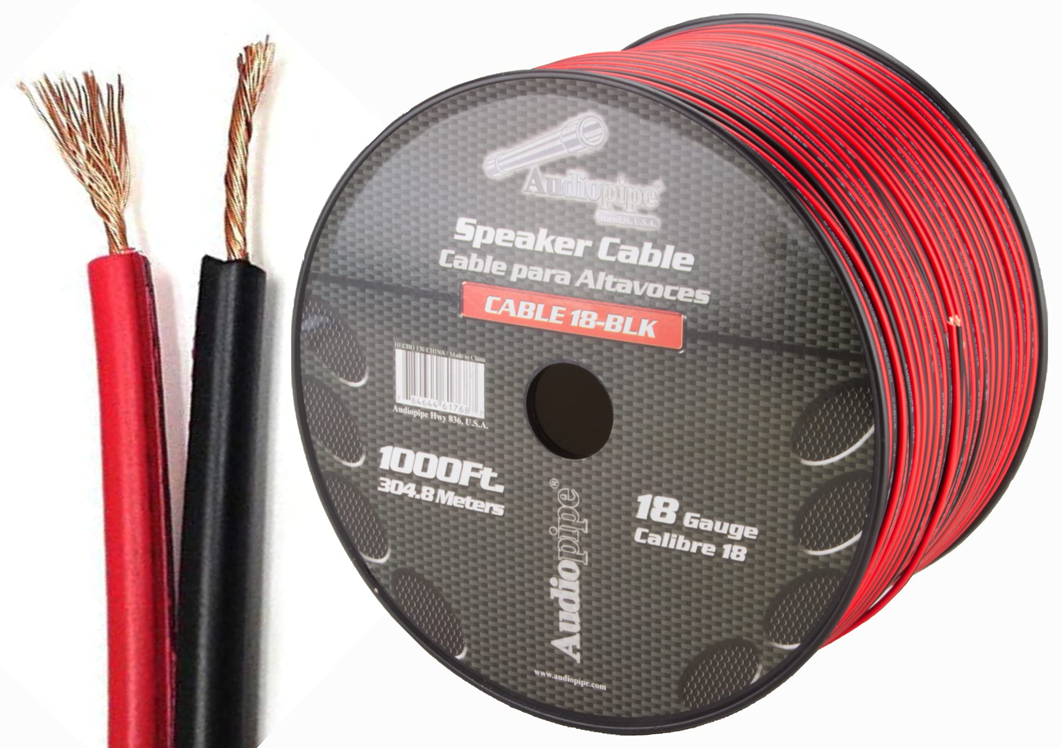 Audiopipe CABLE18BLACK Speaker Cable 18 Ga 1000 Audiopipe Red & Black