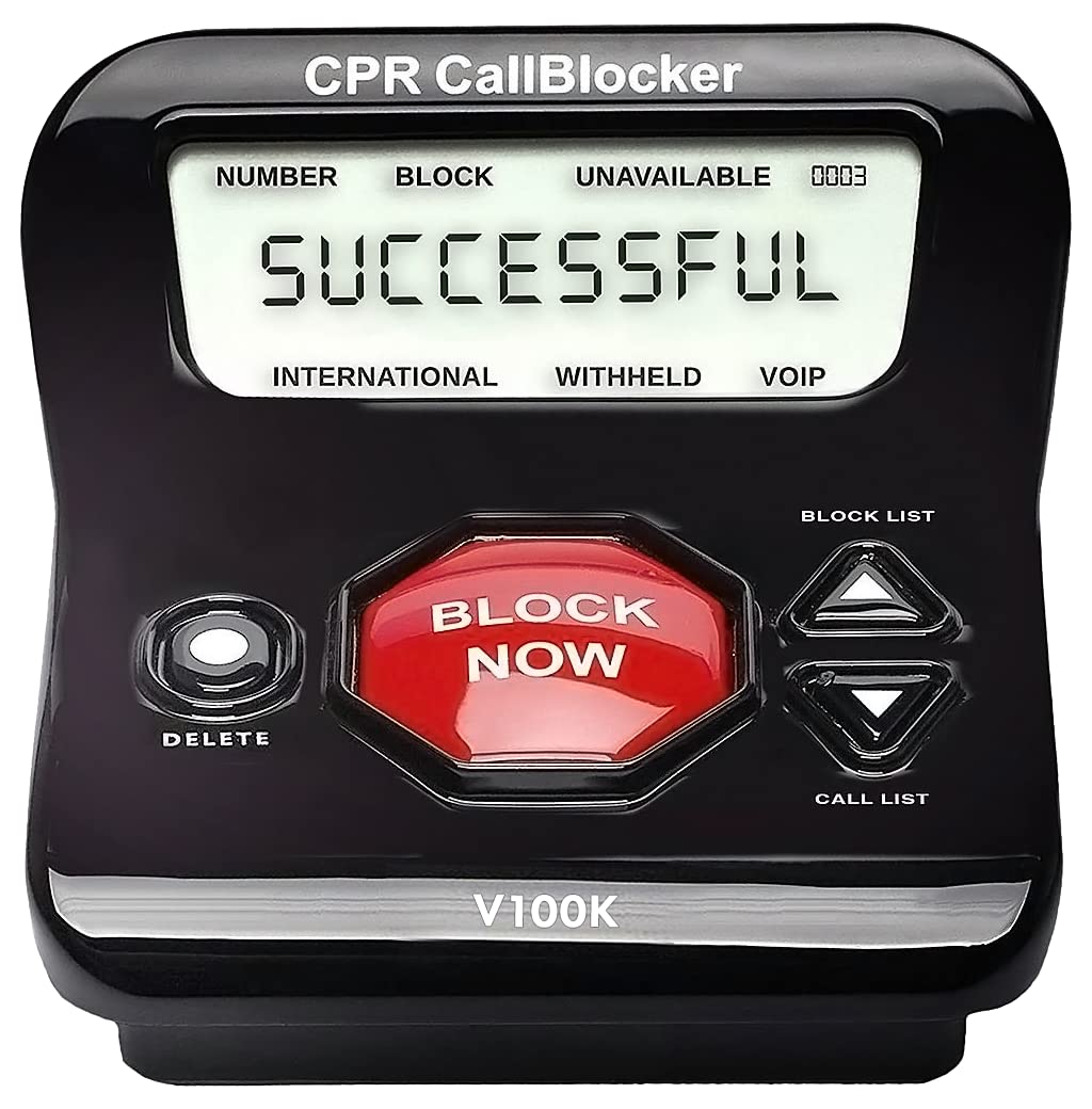 CPR V100K Call Blocker for Landline Phones - Block Unwanted Calls with One Touch Big Red Button - Pre-Loaded with 100,000 Known Nuisance Numbers - Requires Caller ID