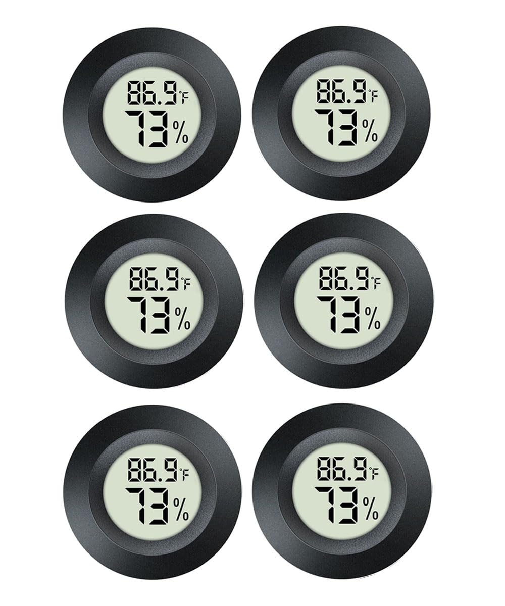 JEDEW 6 Pack Hygrometer Thermometer Digital Humidity Meter Indoor/Outdoor Humidity Monitor Reptile Thermometer for Greenhouse Humidors Terrarium Jars ℉/ ℃(6)