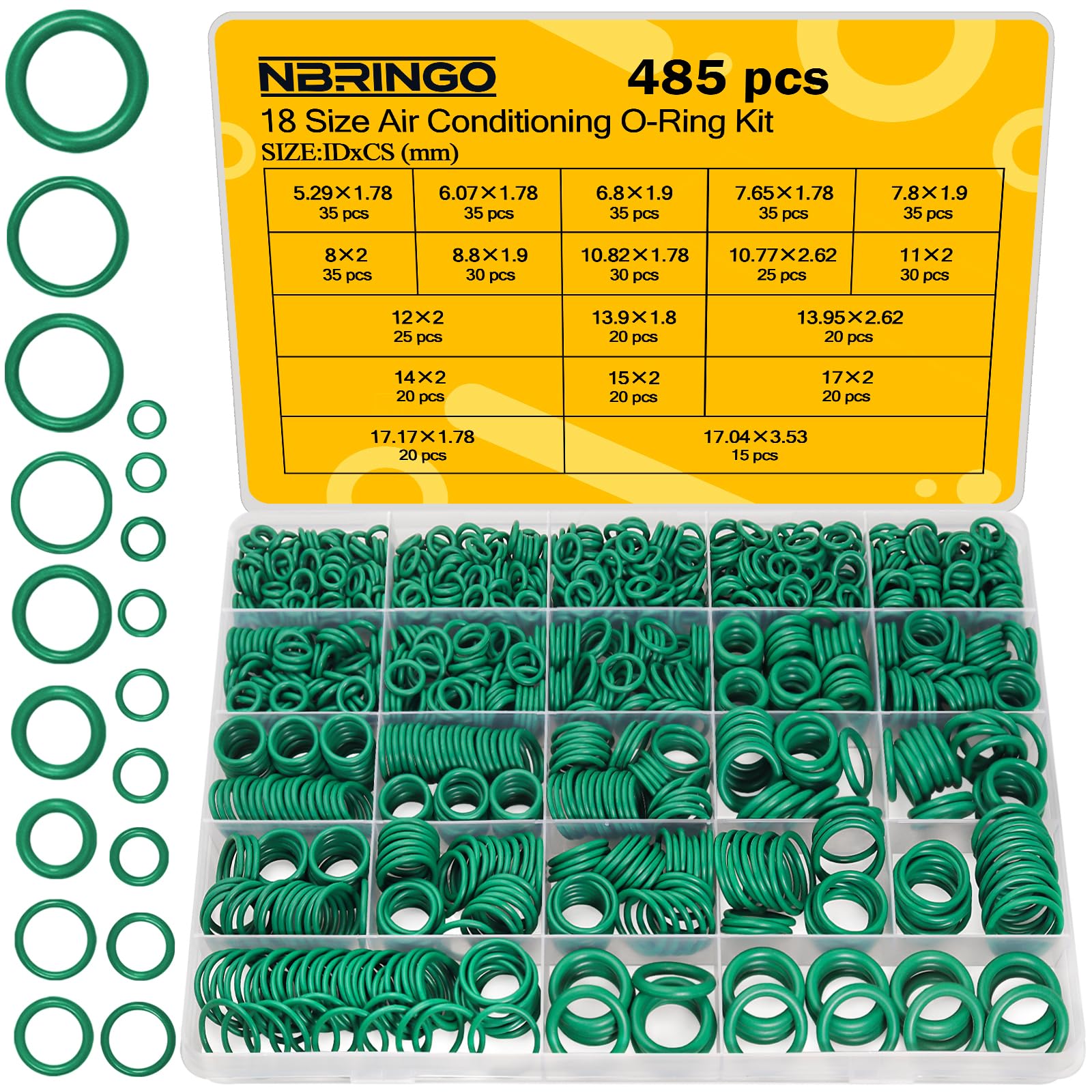 NBRINGO 485 PCS Metric AC O Ring Kit for R134a Automotive Air Conditioning