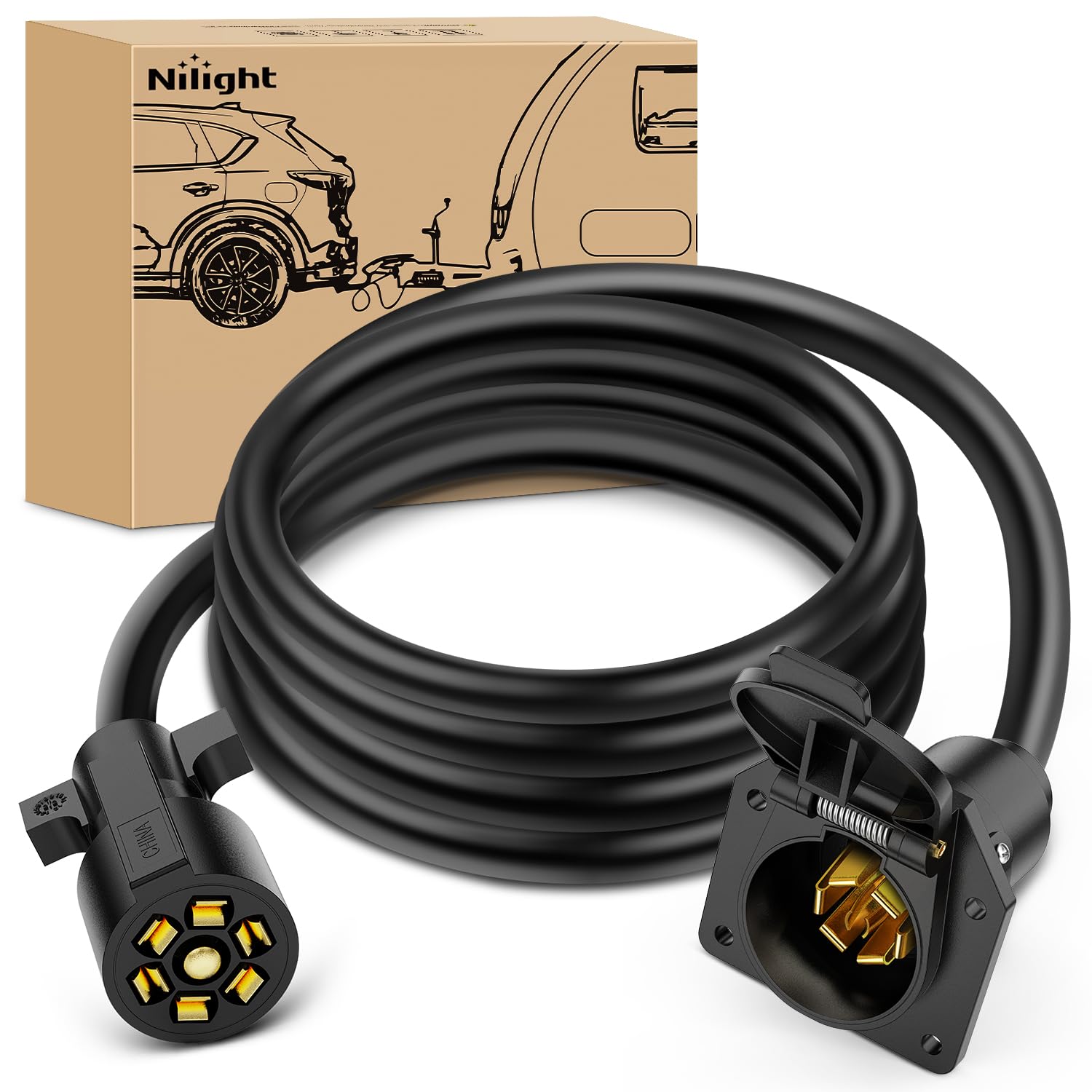 Nilight 7 Way Trailer Plug Extension Cord 8 Feet