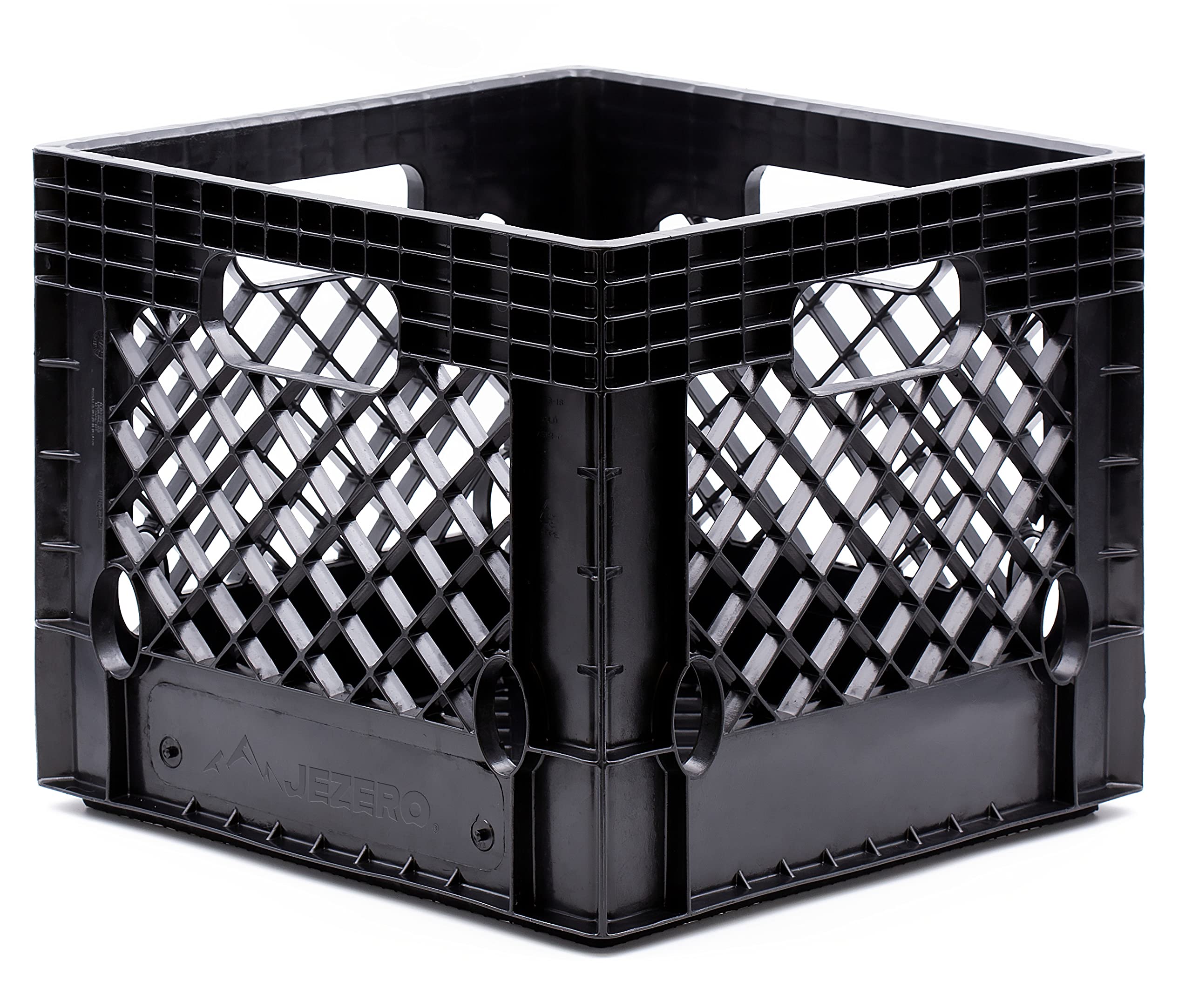 JEZERO 16 Quart Heavy Duty Plastic Crate | Stackable Multi-Purpose Storage Bin for Garage, Home, Office, Groceries, Outdoor, Camping & Kayaking | Black Utility Tote, 13" x 13" x 11"