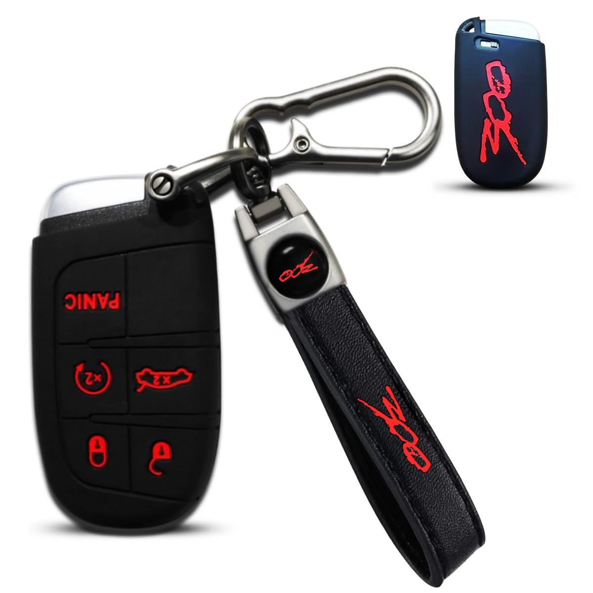 for 300 Emblem car Keychain with Soft Silicone Protection Key Case for Chrysler 300/C/ 300S Accessories (Red)