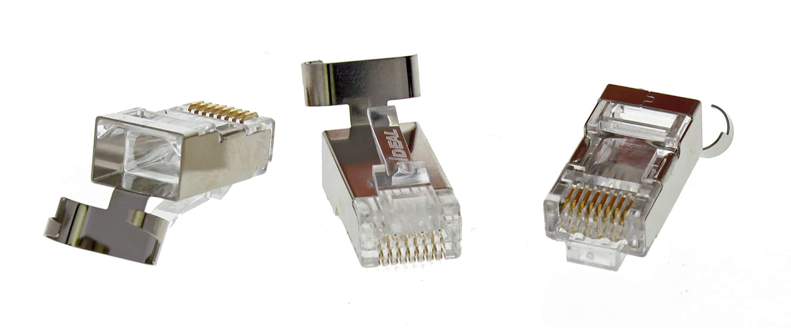 Ideal 85-368 Shielded Feed-Thru CAT-6A/6/5-E Modular Plugs, 25-Pack