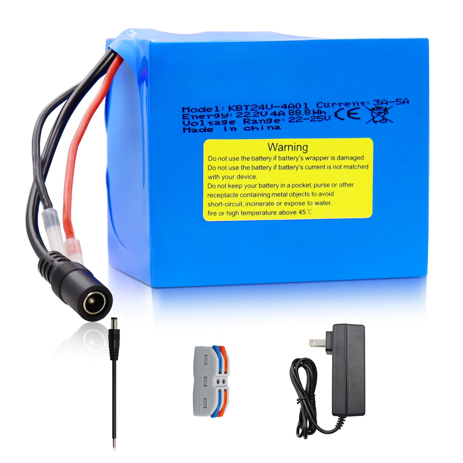 KBT 24V 4Ah Rechargeable Lithium Replacement Battery, with Charger, Charging Cable, Cable Connector for Kids Ride On Cars