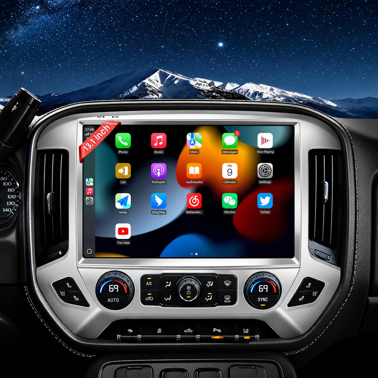 13.1" QLED Car Radio Stereo Upgrade for Chevy Silverado & GMC Sierra 2014-2018, 8-Core Head Unit with CarPlay/Android Auto, 2K Touch Screen and 1080P Backup Camera (4+64 Silver)