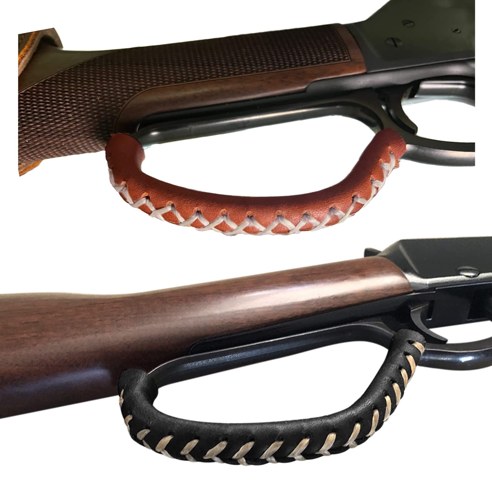 WAYNE'S DOG Leather Lever Wrap for Lever Action, Handcrafted (6-inch, Black/Brown-Thicker)