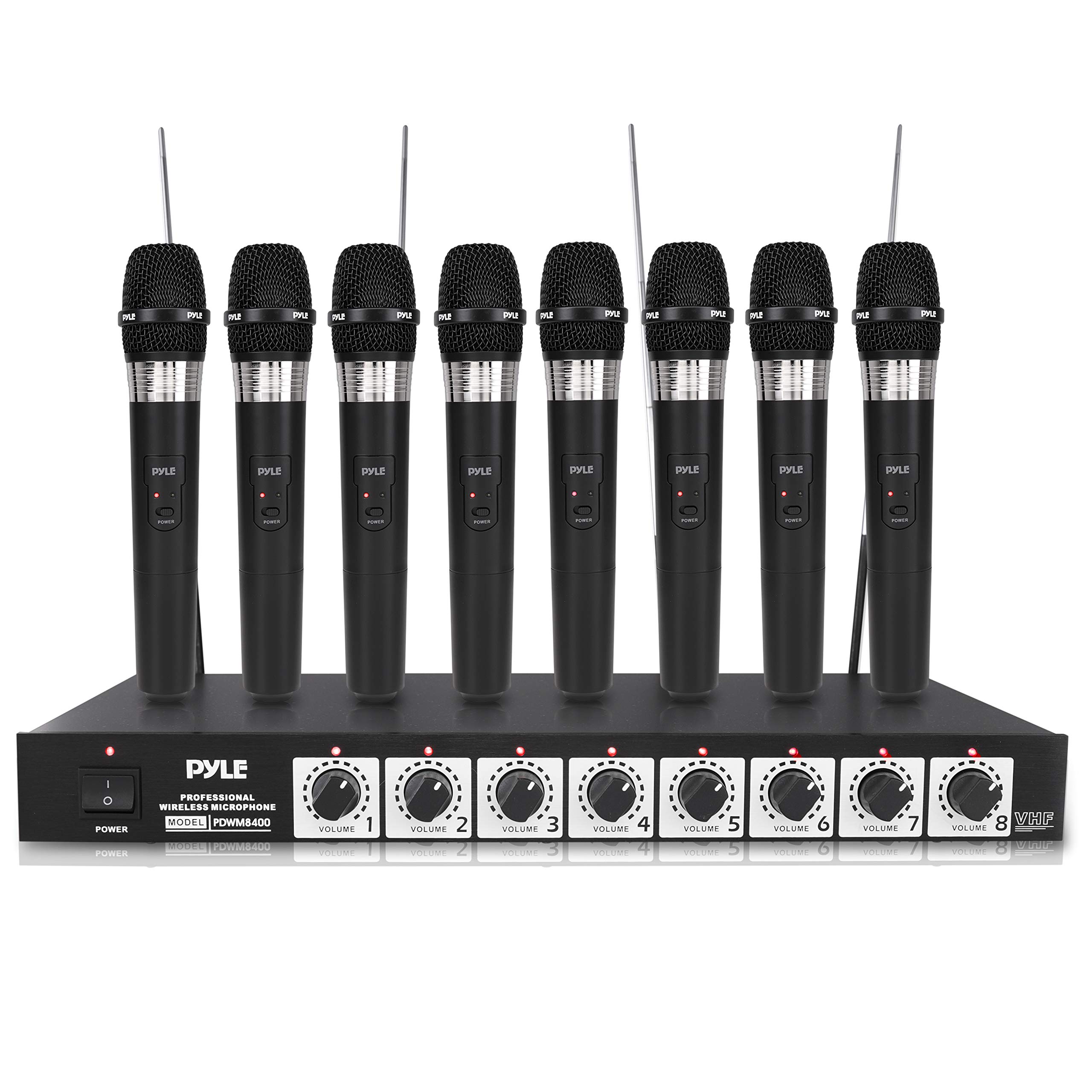 Pyle PDWM8400 8 Mic Professional Handheld VHF Wireless Microphone System
