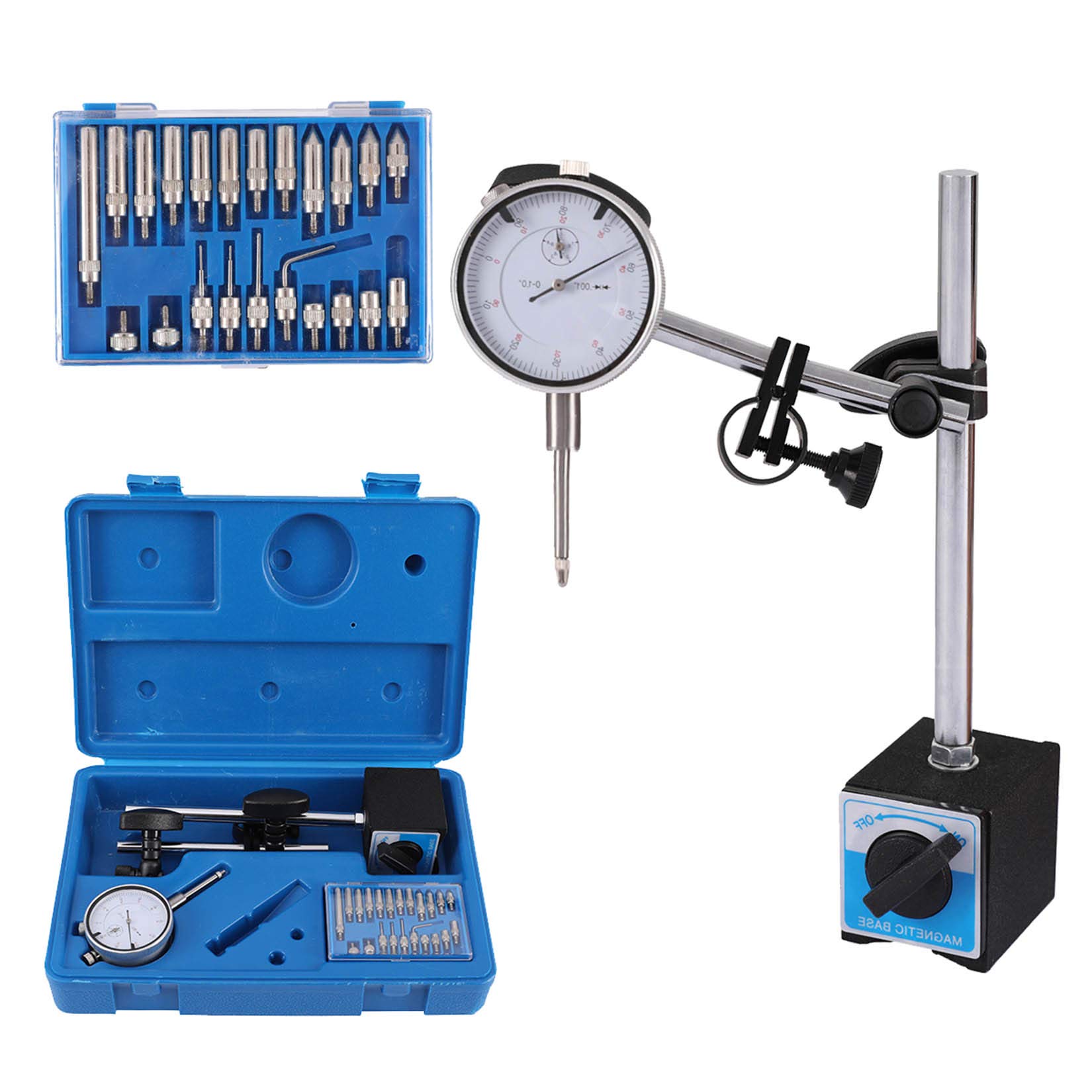 Qnkaa Dial Indicator with Magnetic Base Holder 0-1" Dial Gauge 0.001"