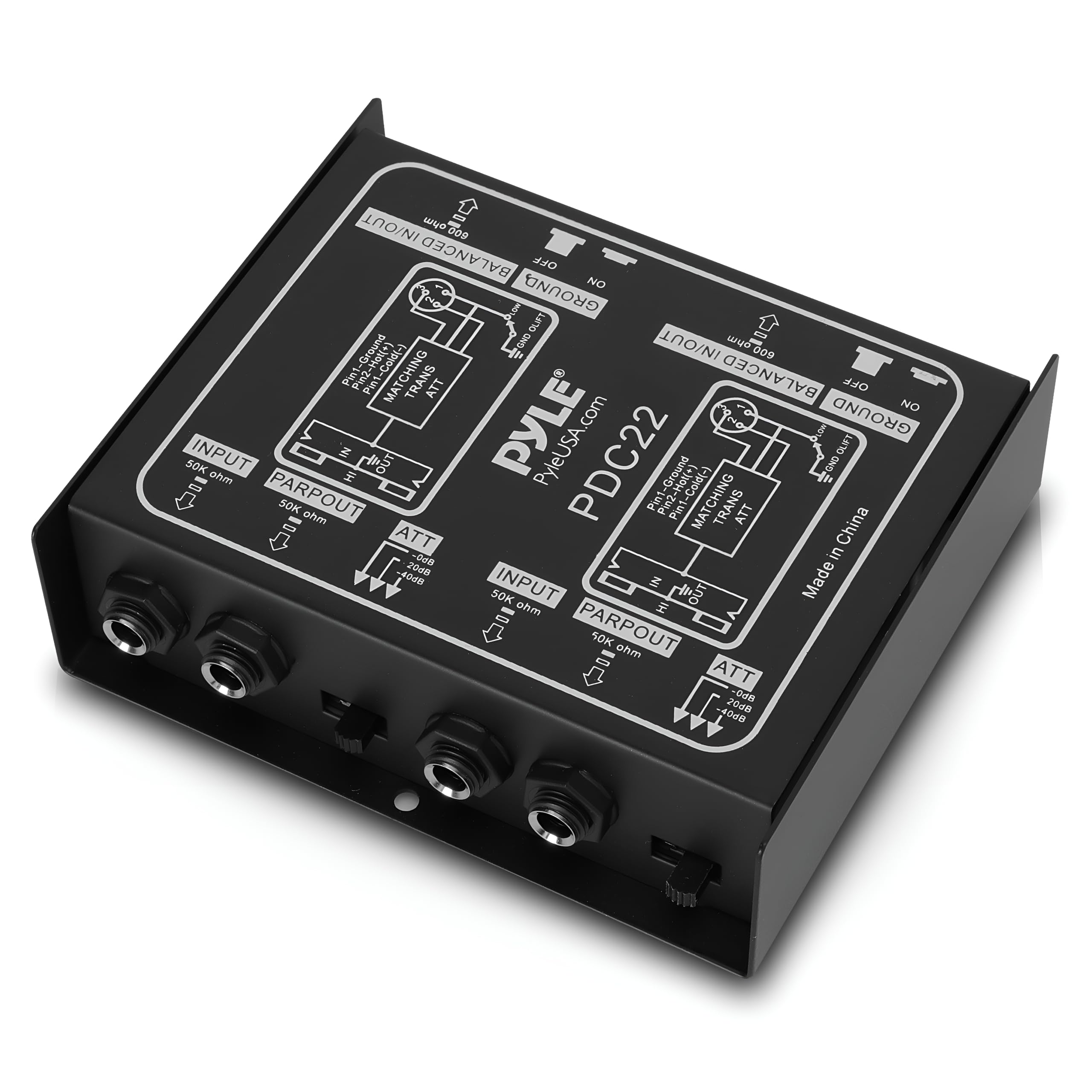 PYLE-PRO Premium Direct Injection Audio Box - Passive DI Unit Hum Eliminator w/ Input Attenuator to Connect Guitar & Bass - 1/4 Inch Impedance Transformer Connector to Balanced & Unbalanced XLR-PDC22