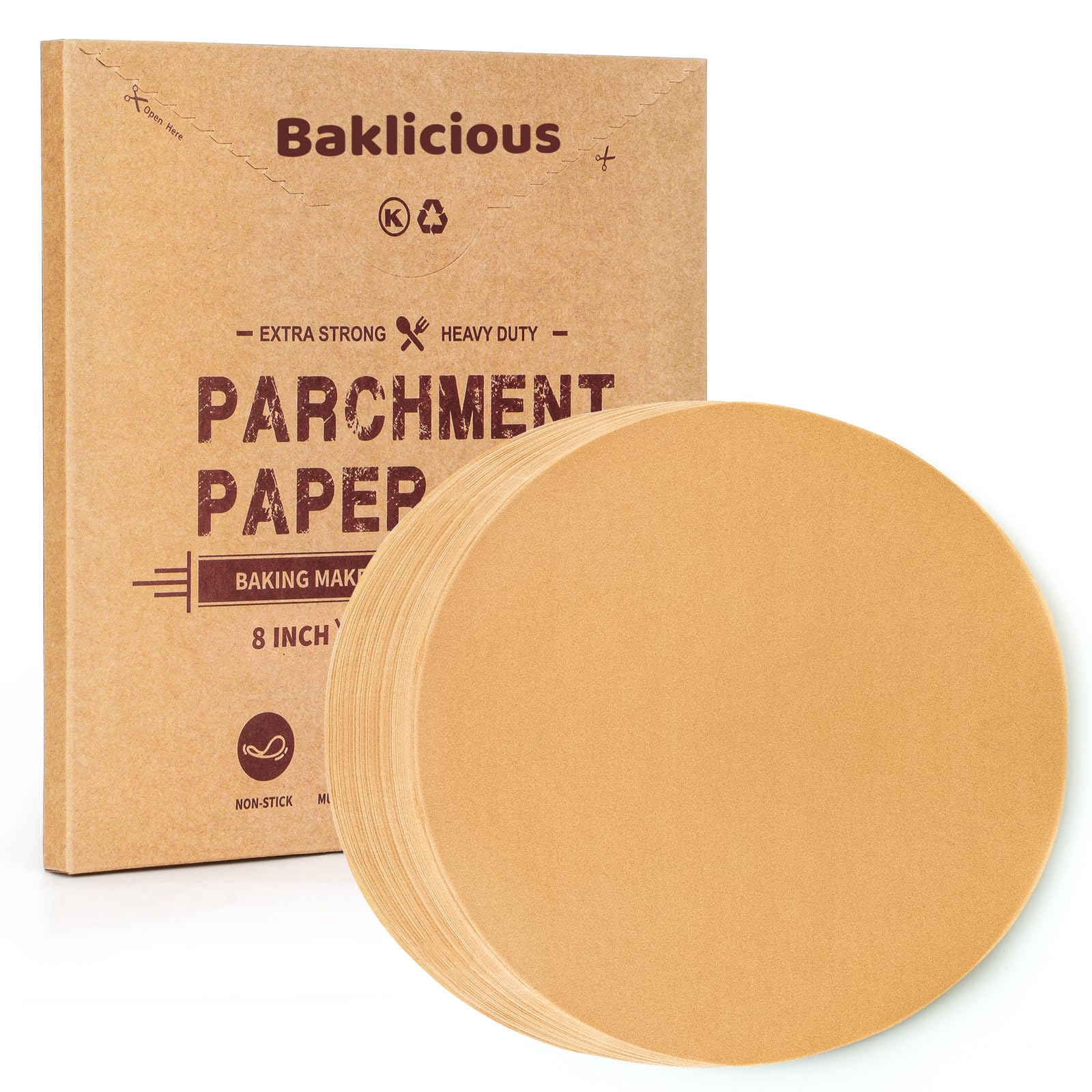 Baklicious 8inch 250pcs Unbleached Non-Stick Parchment Paper Rounds