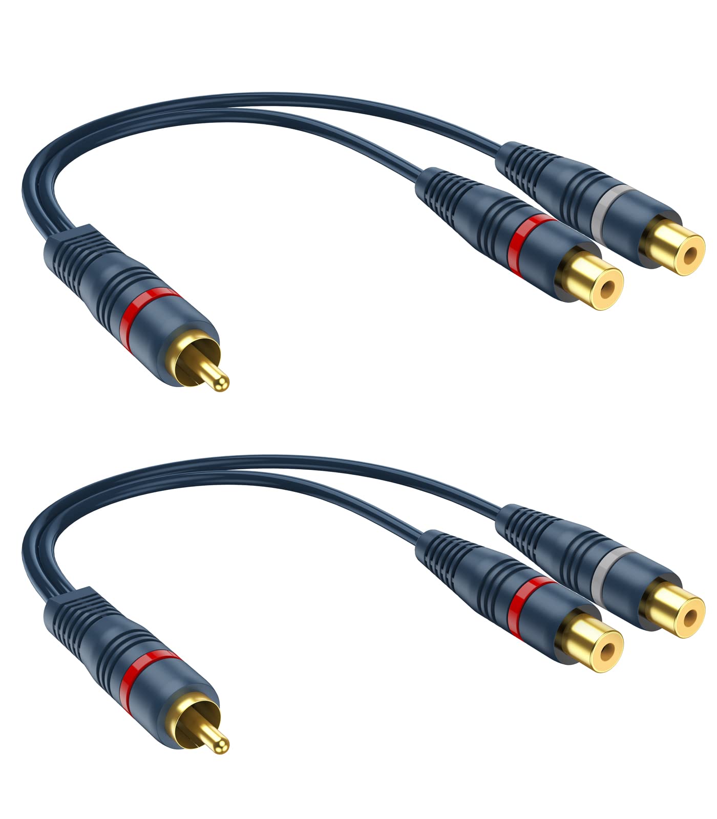 DteeDck RCA Splitter 1 Male 2 Female 2 Pack, RCA Y Splitter Audio Cable Split Adapter 8 inch for Subwoofer Speakers