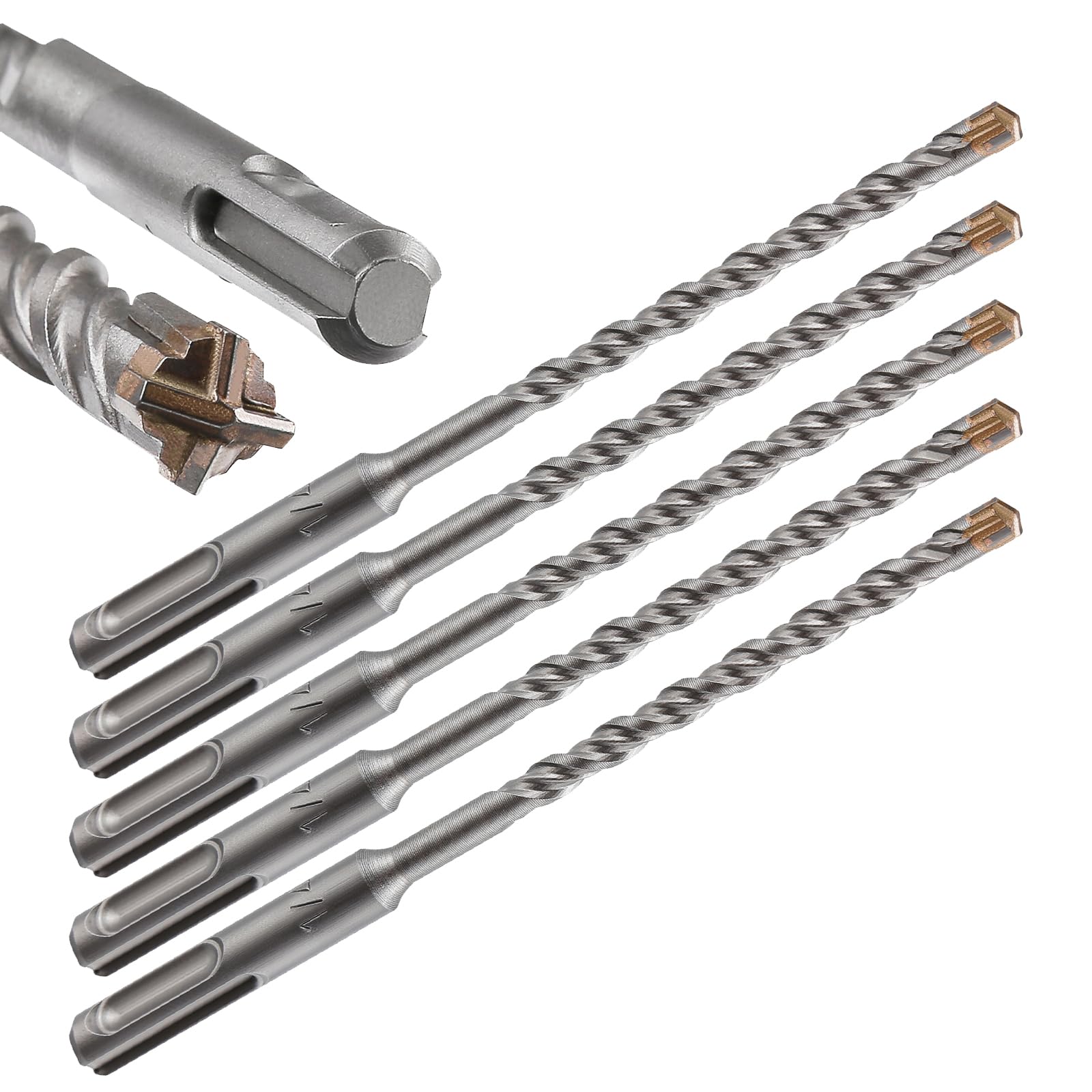 Wensilon 5pcs 1/4" X 6"-4" Cross-Type Double Thread Carbide Drill Bits for Concrete, Brick, Stone, Hammer Drill