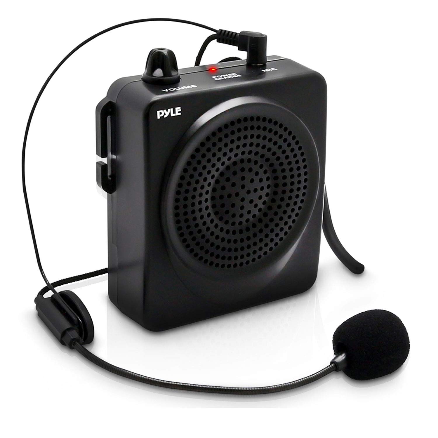 PYLE-PRO Portable PA Speaker Voice Amplifier - Built-in Rechargeable Battery w/ Headset Microphone Hands-free Waist-Band Strap & Aux 3.5mm Jack for External Audio Stream Devices - Pyle PWMA50B , Black