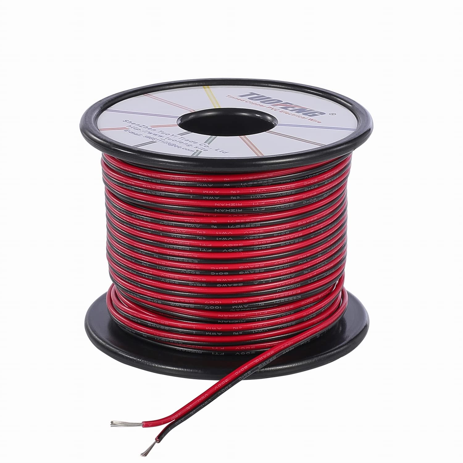 TUOFENG 22 AWG 2 Conductor Wire, 100 ft Red Black PVC Cable for LED