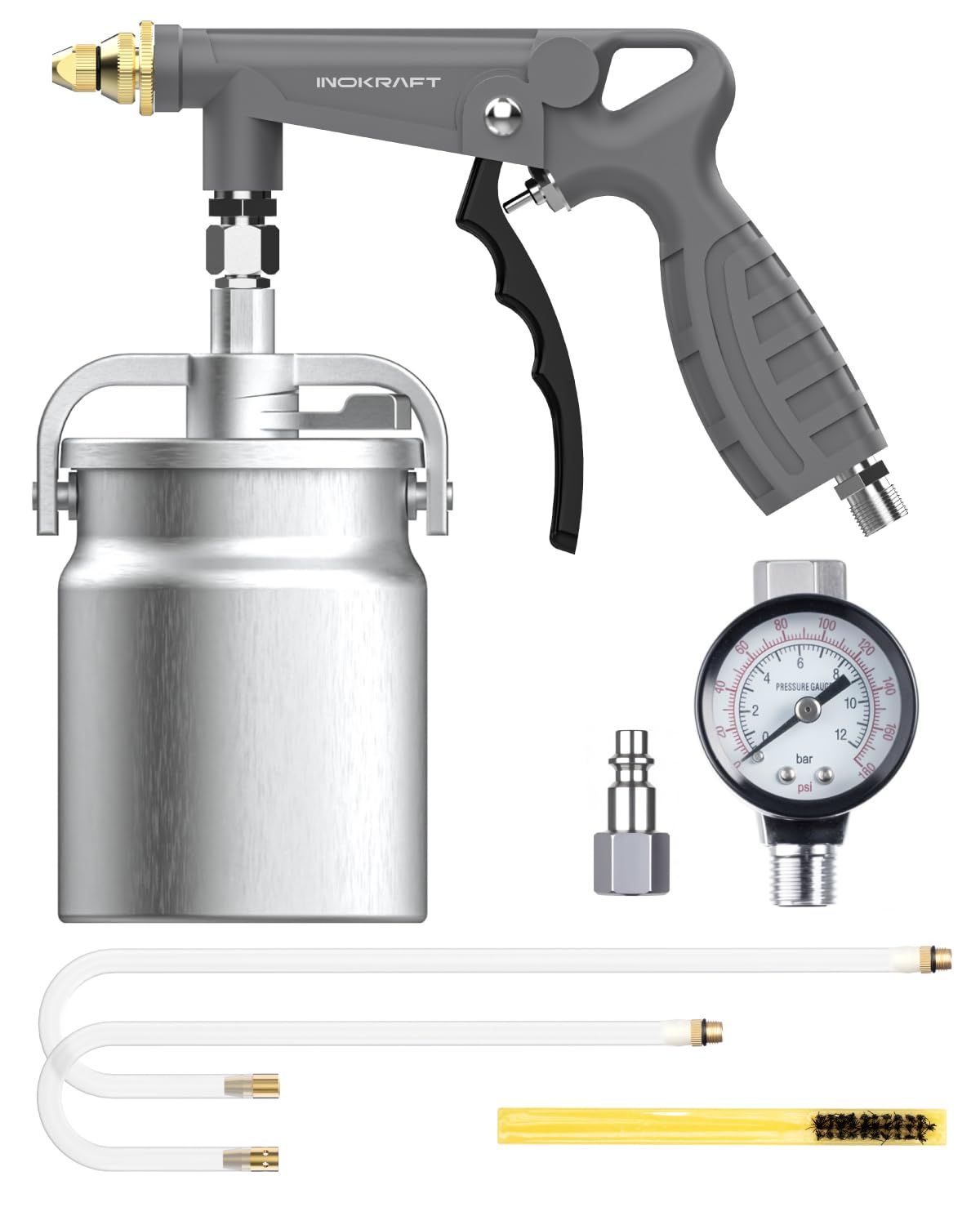 InoKraft Undercoating Spray Gun Kit with Suction Feed Cup, 360° Flexible Wand & Straight Hose, for Truck Bed Liner, Underseal, Rubberized Undercoating & Rust Proofing