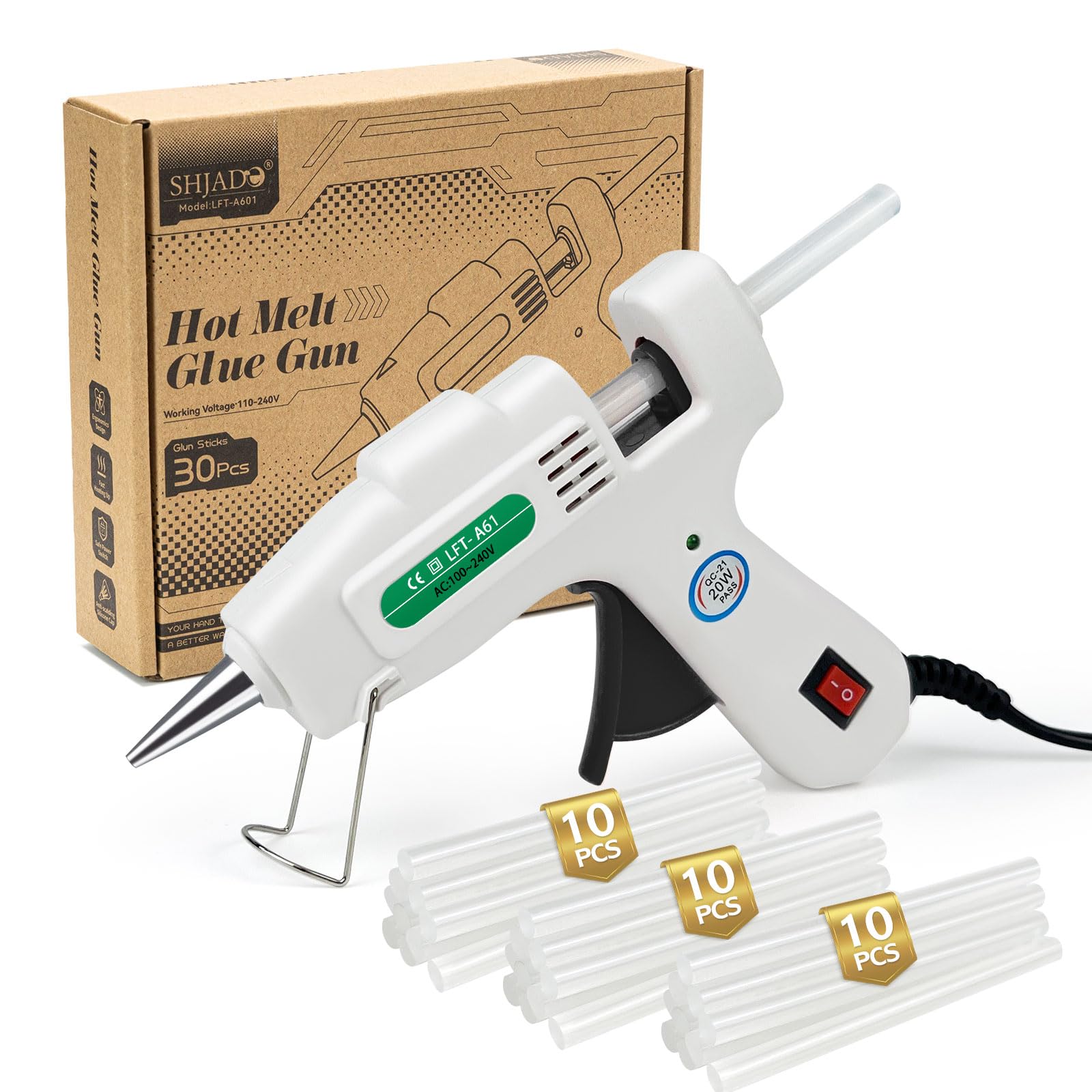 SHJADE Hot Glue Gun with 30 Glue Sticks, 20W Mini Hot Melt Gun Kit(White)