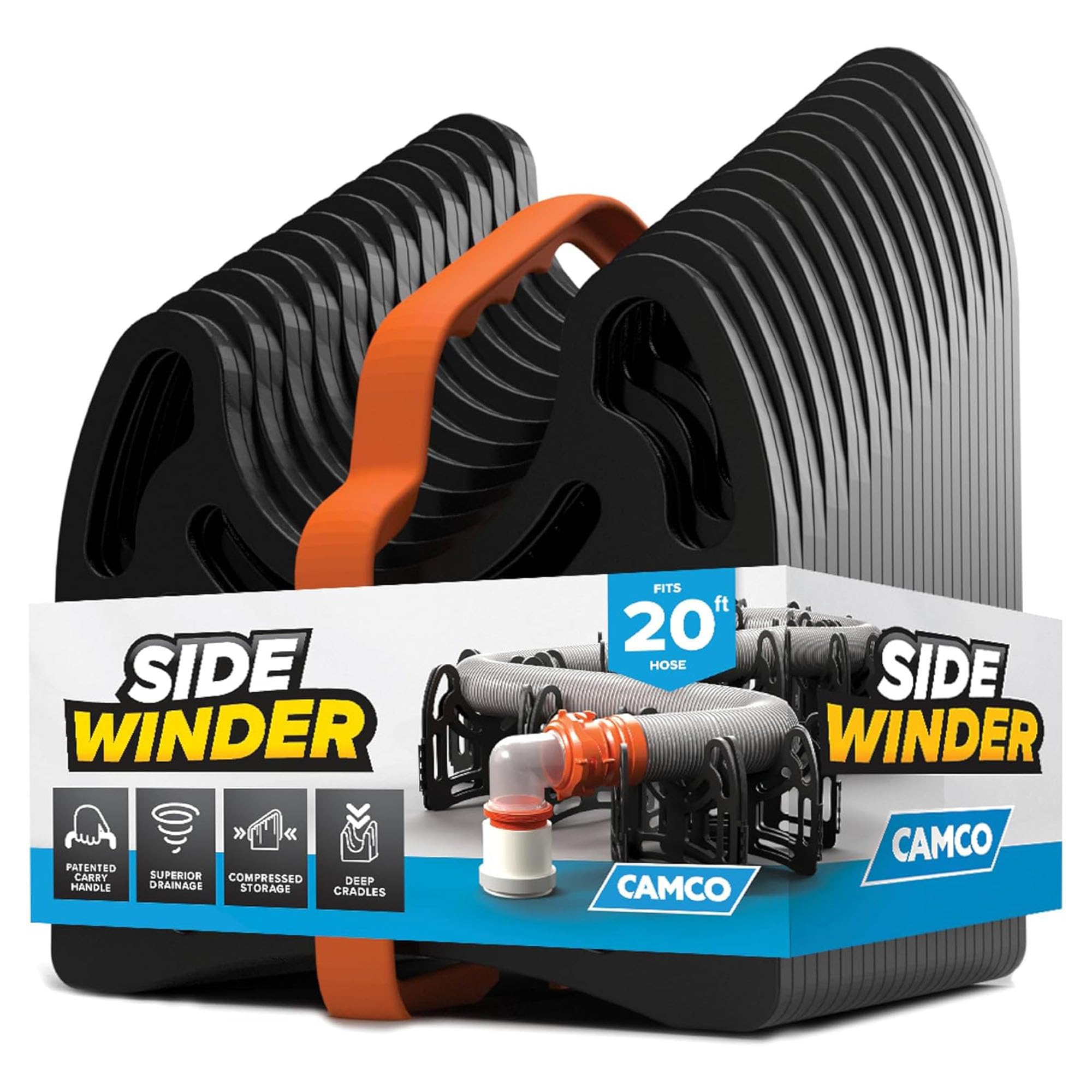 Camco Sidewinder 20-Ft RV Sewer Hose Support - Flexible Telescoping Design for Curving around Obstacles & Deep Cradles Secure RV Sewer Hose - Out-of-Box Ready & Folds for RV Storage (43052)
