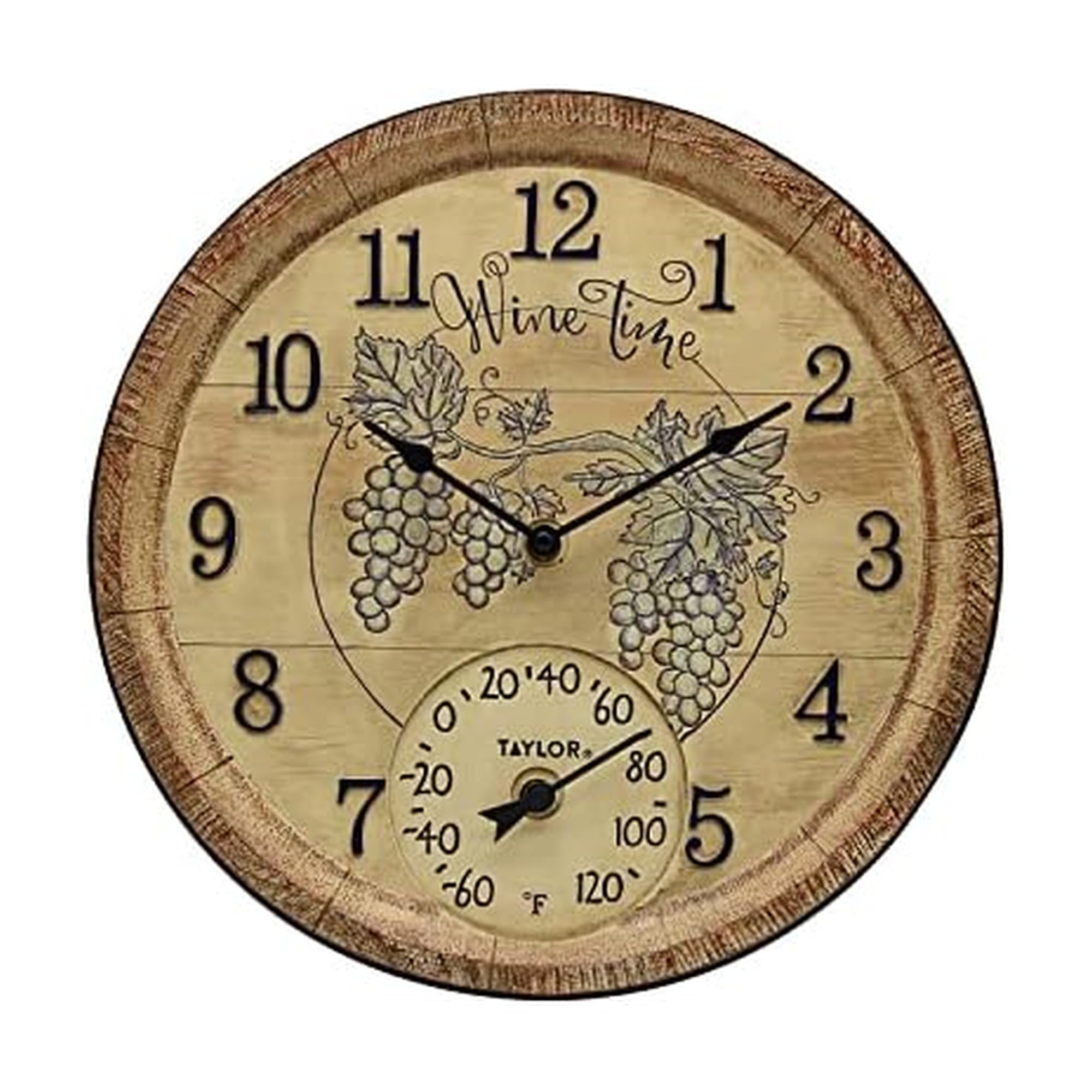 Taylor Precision Prod. 92690T 14-Inch Clock with Thermometer (Wine Time)