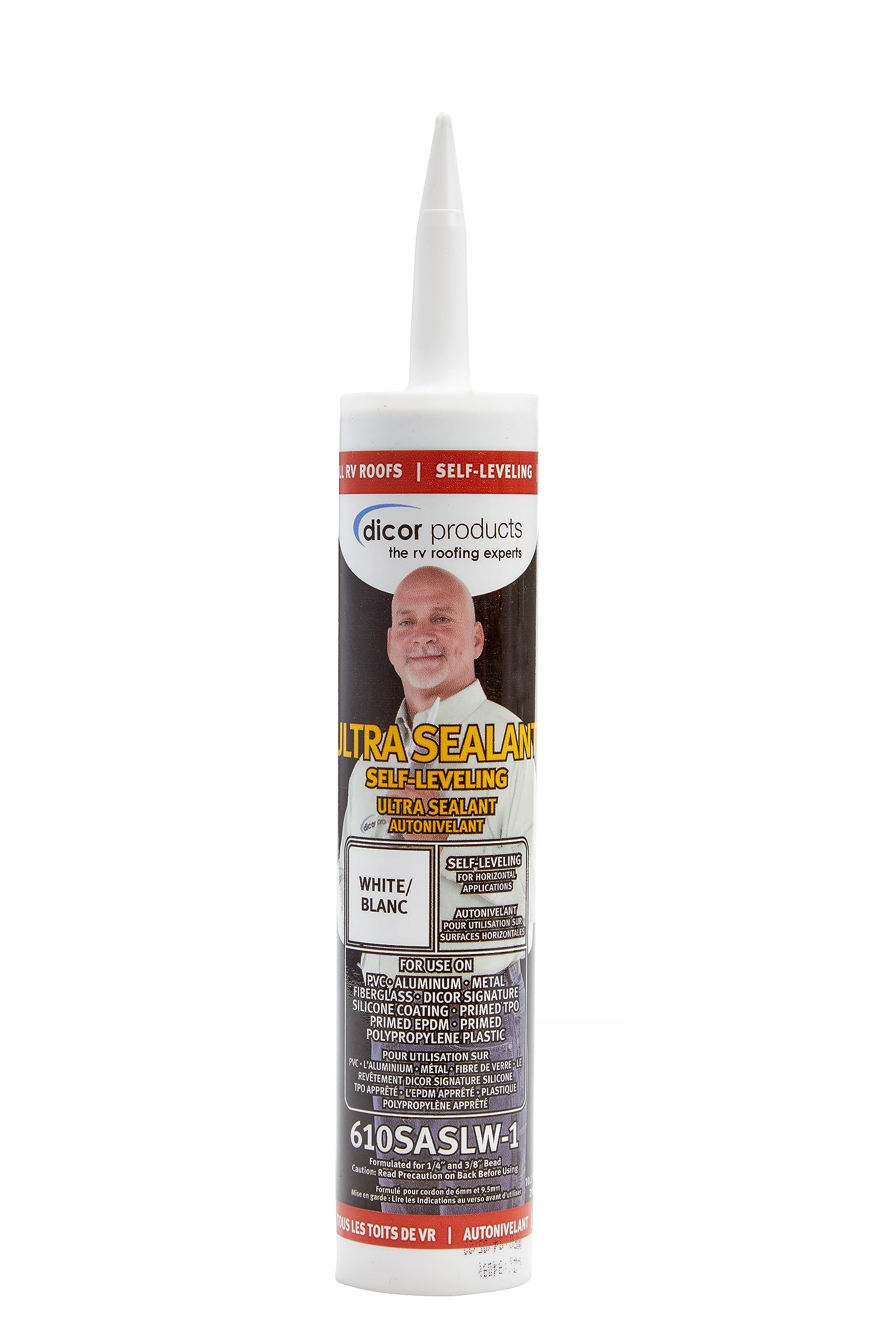 Dicor 610SASLW-1 Self-Leveling Ultra Sealant System - 10.1 Oz, White, High Performance, Non-Yellowing, Fast Curing, Durable, Highly Compatible, UV Stabilized