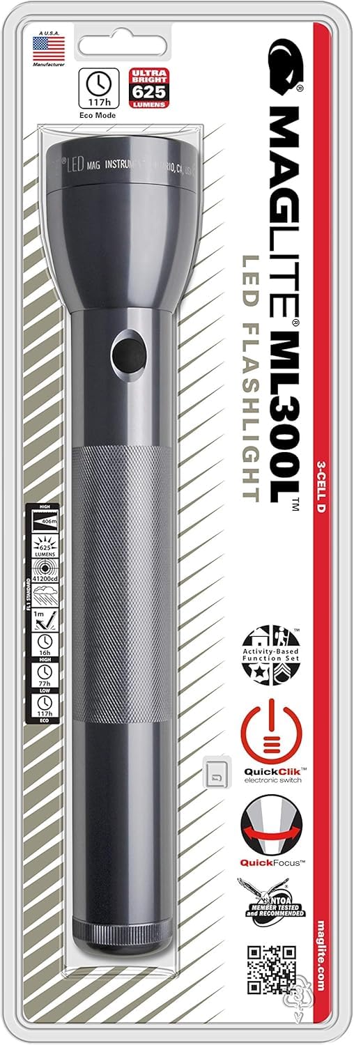 Maglite ML300LS3096 3 Cell D Led Flashlight Gray-Blister Pack