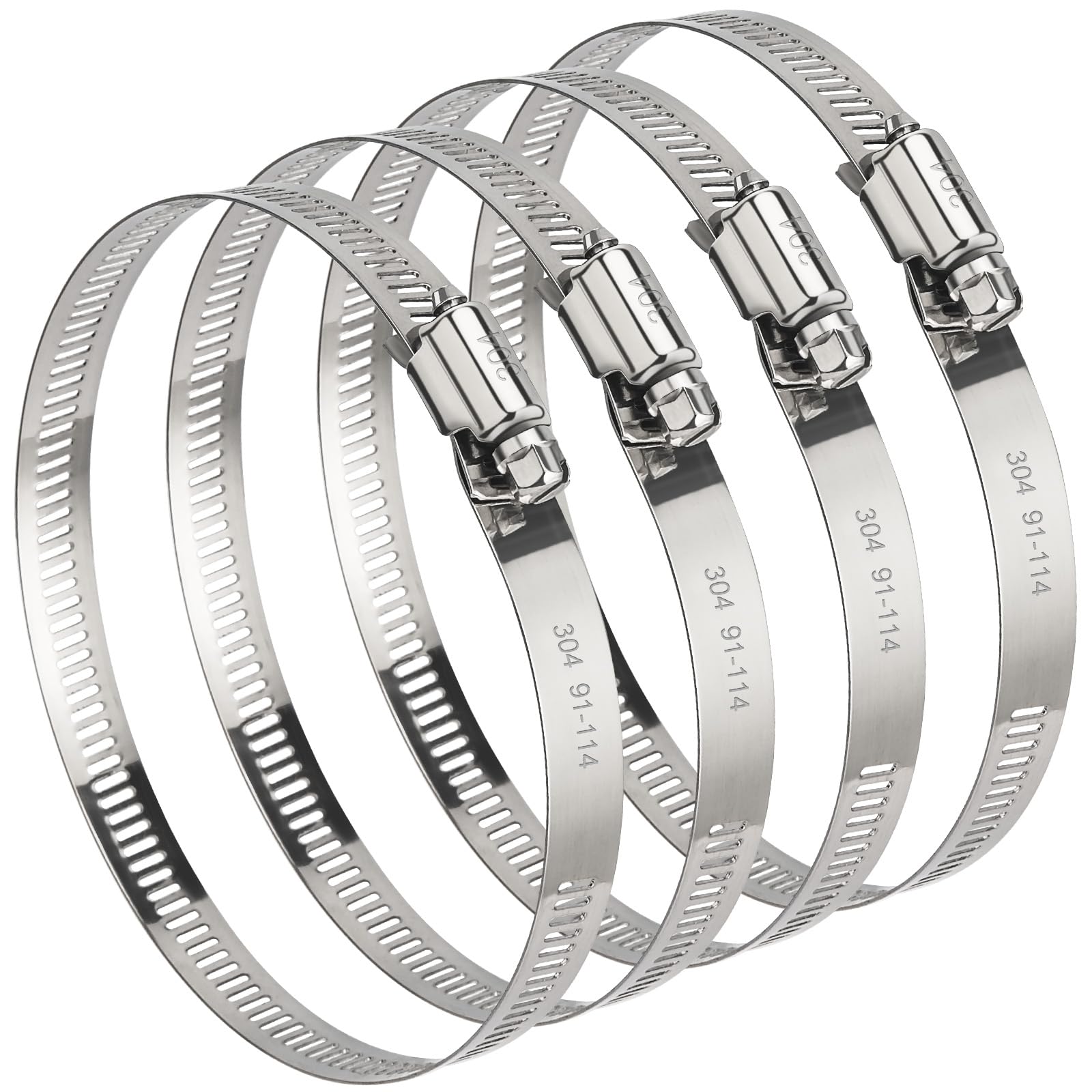 4 Inch (Diameter) Hose Clamp, 304 Stainless Steel Quick-Screw Dryer Vent Clamp, Adjustable 3.5″ to 4.3″ Worm Gear Hose Clamps for Air Ducting, Dust Collection, Automotive, 4 Pack