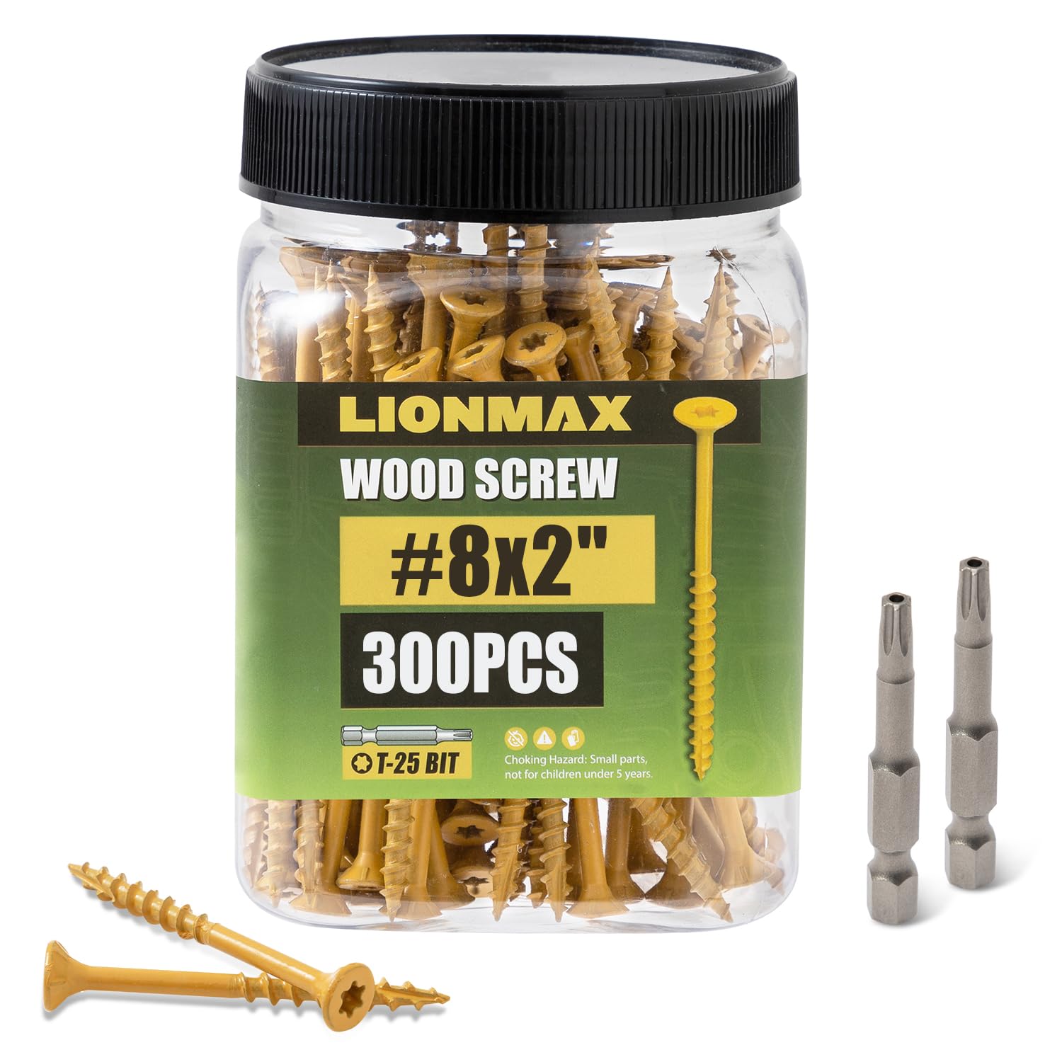 LIONMAX Deck Screws 2 Inch, Wood Screws #8 x 2, 300 PCS, Rust Resistant, Exterior Epoxy Coated, Outdoor Decking Screws, Torx/Star Drive Head Screw, T25 Star Bit Included, Tan