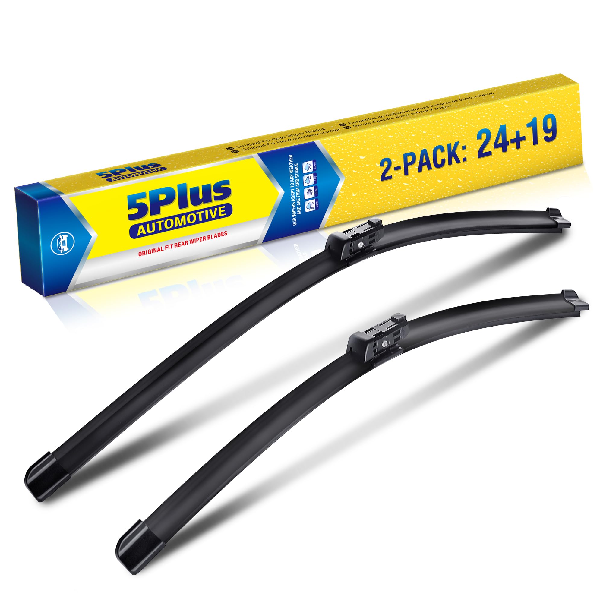 5 PLUS Custom-Fit Wipers For 2011-2023 VW Jetta Wiper Blades,24"+19"-2 PACK
