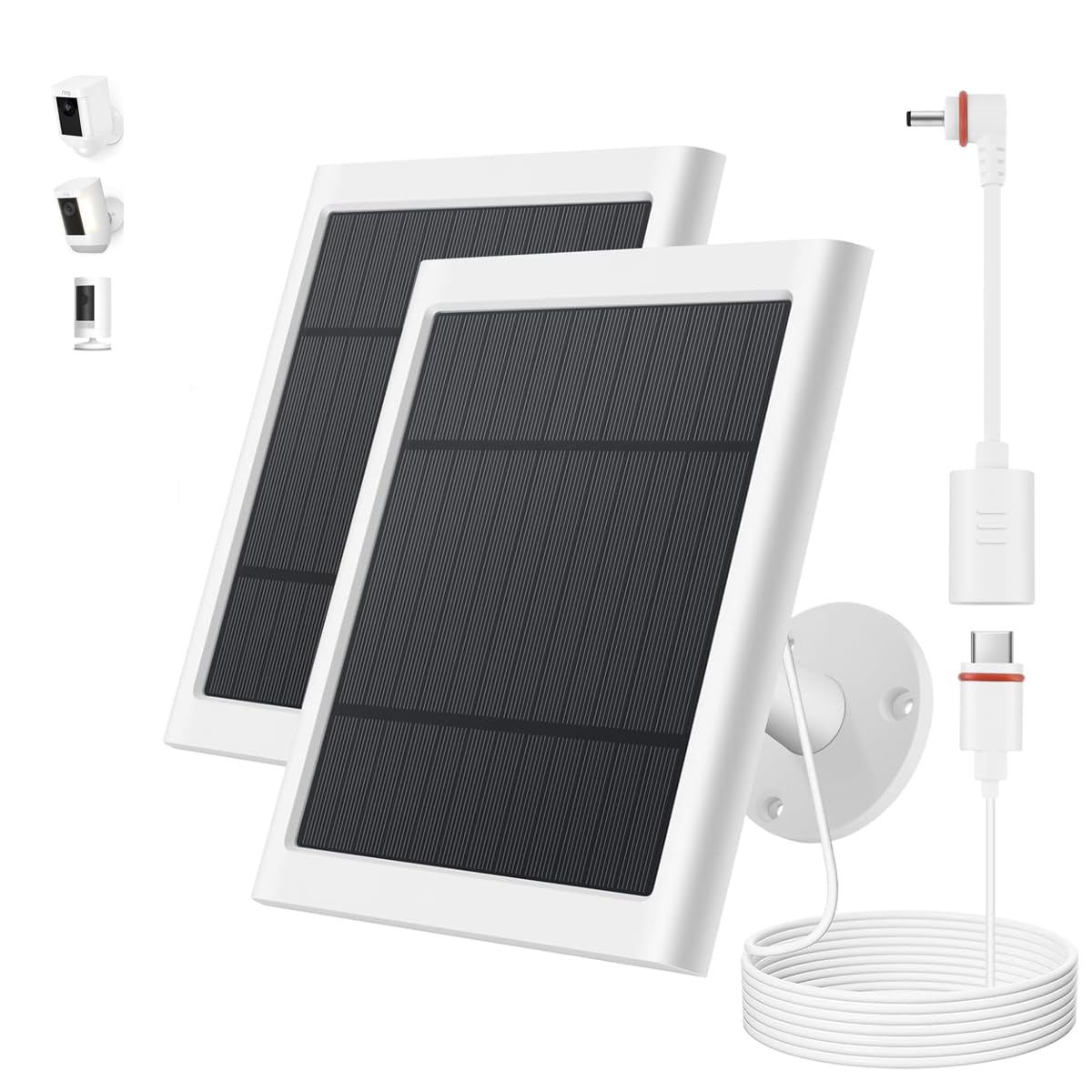 Solar Panel for Ring Camera, 2 Pack 4W Solar Charger with 10FT Cable, USB-C to Barrel Plug Adapter, Compatible with Ring Stick Up Cam Battery/Pro, Spotlight Cam Battery/Plus/Pro, Reolink Argus Pro