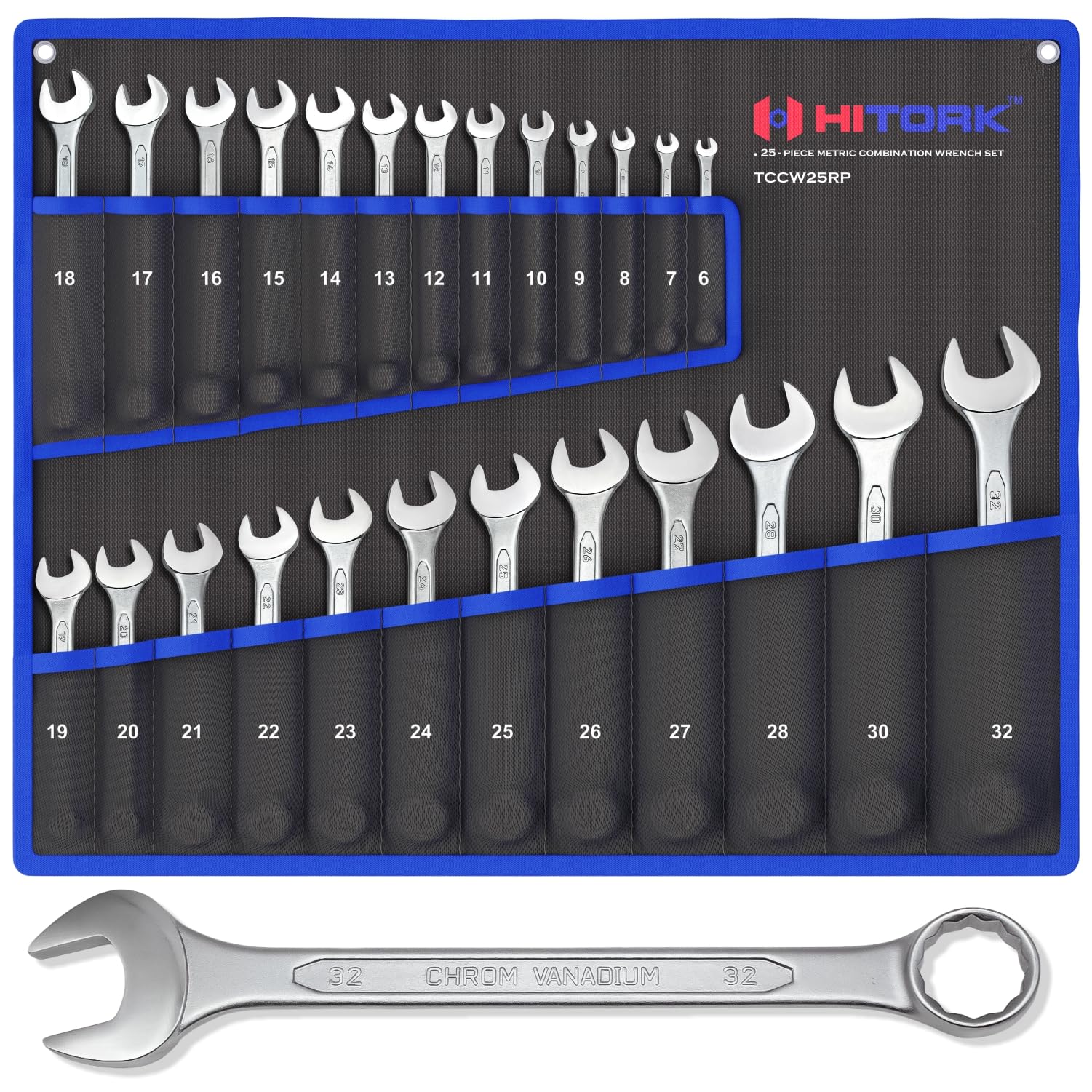HITORK 25 Piece Metric Combination Wrench Set, 6-32 mm, 12-Point CRV Steel