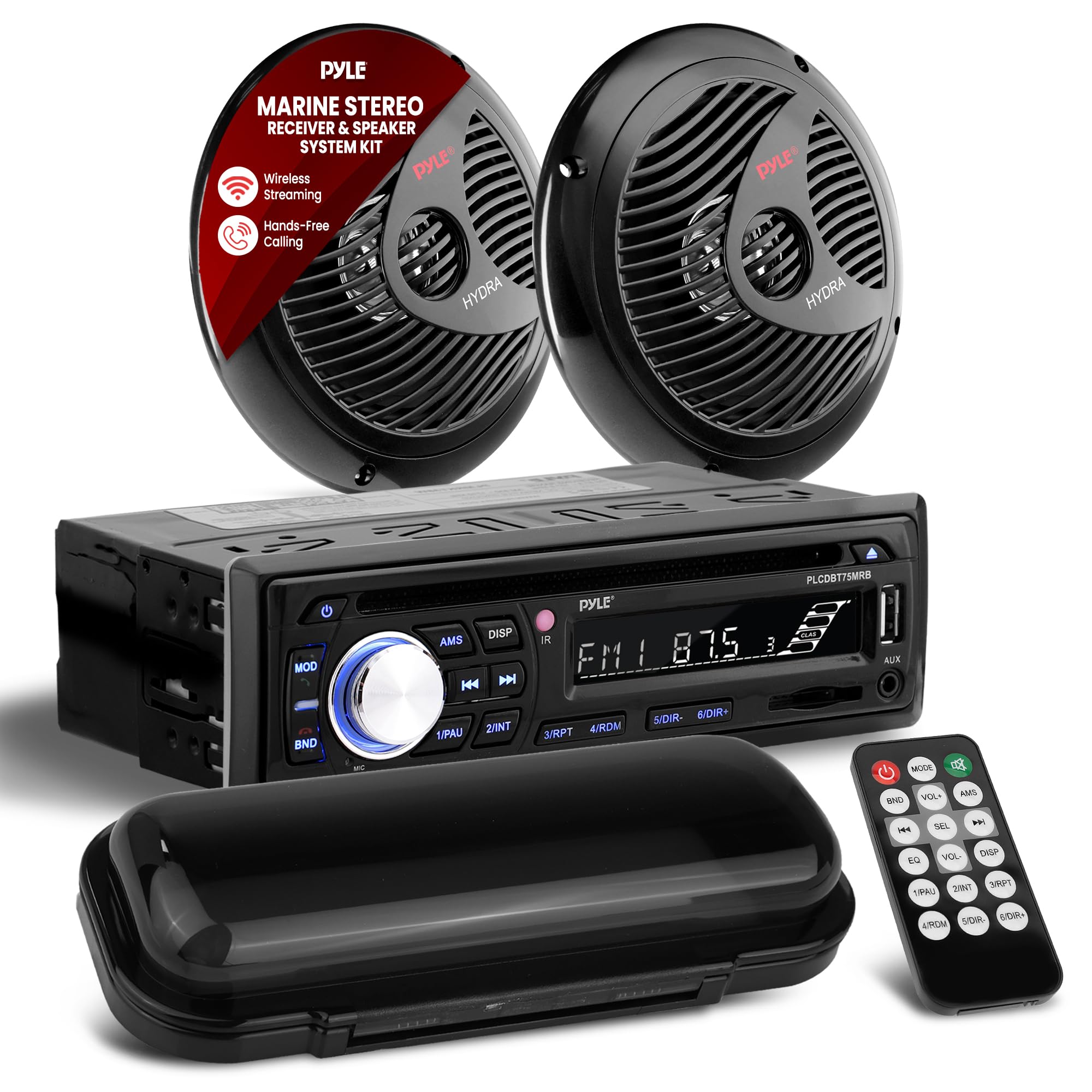Pyle PLCDBT65MRW Marine CD AM/FM Receiver w/ 2 6.5" Speakers, Cover & BT (White)